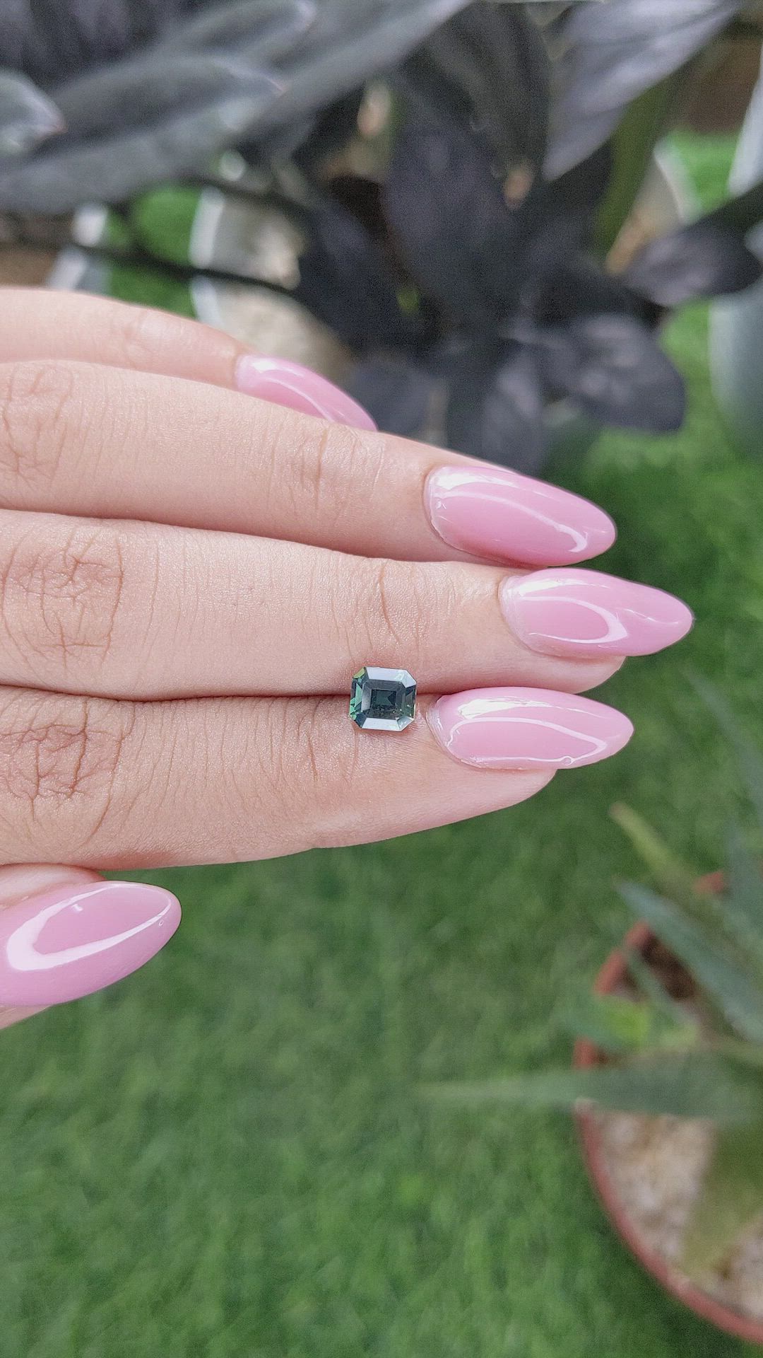 1.12 Ct. Bluish Green Sapphire from Madagascar Size Video