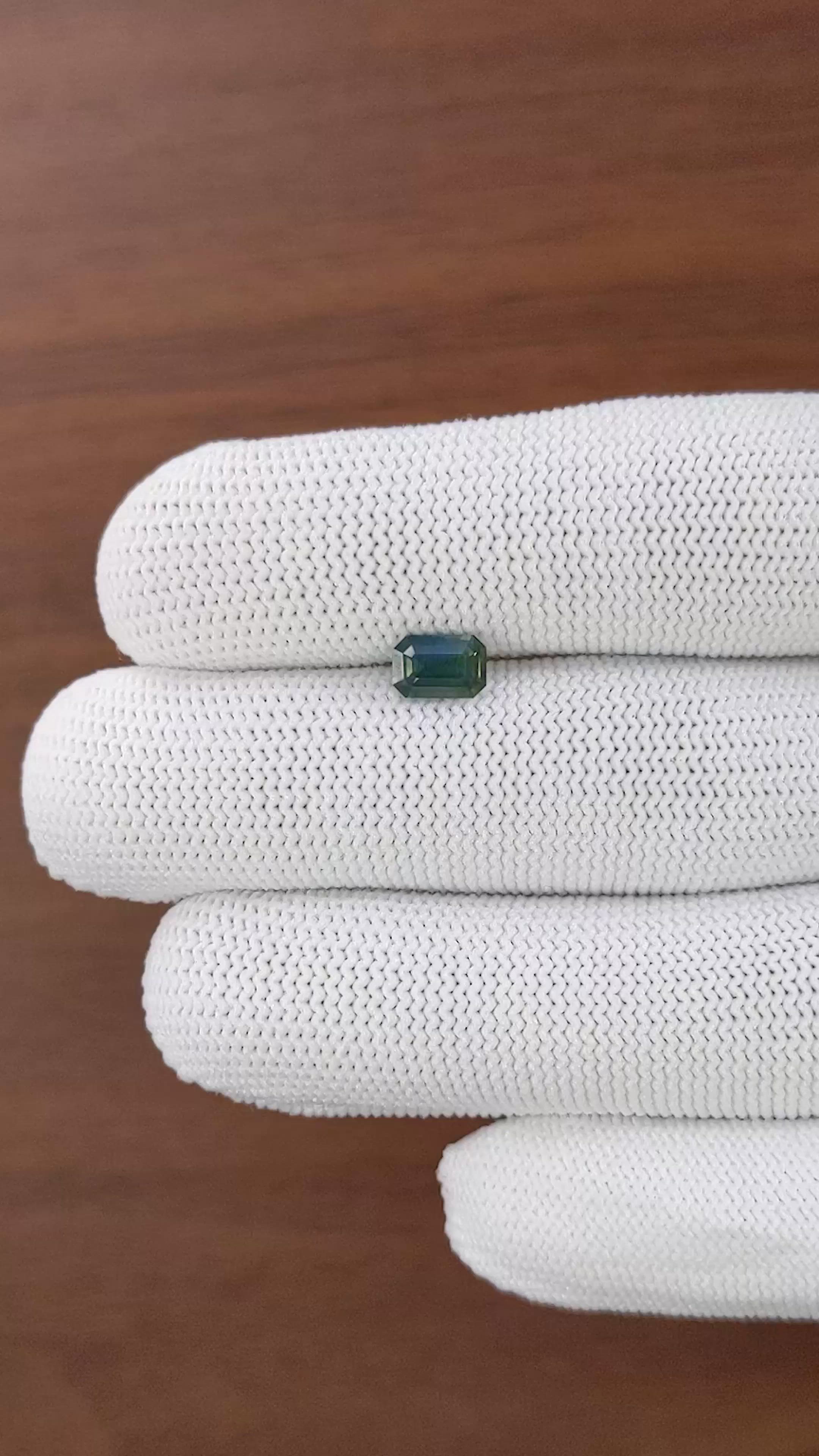 1.11 Ct. Bluish Green Sapphire from Madagascar Size Video