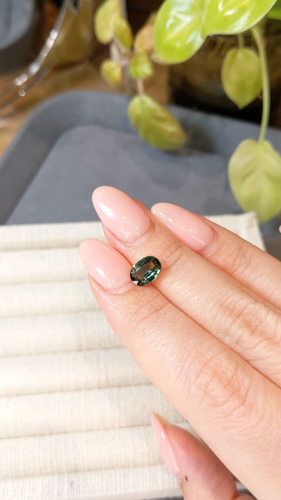 1.37 Ct. Bluish Green Sapphire from Madagascar Size Video