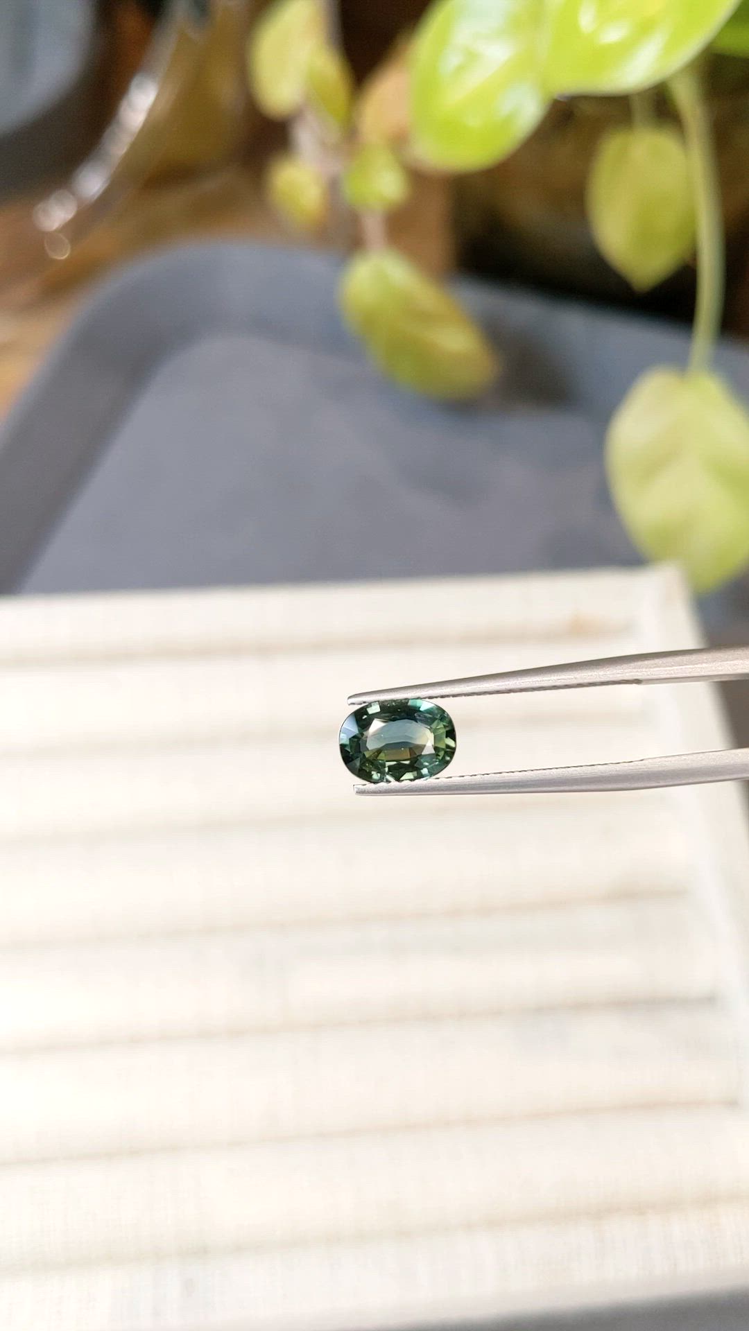 1.37 Ct. Bluish Green Sapphire from Madagascar Size Video