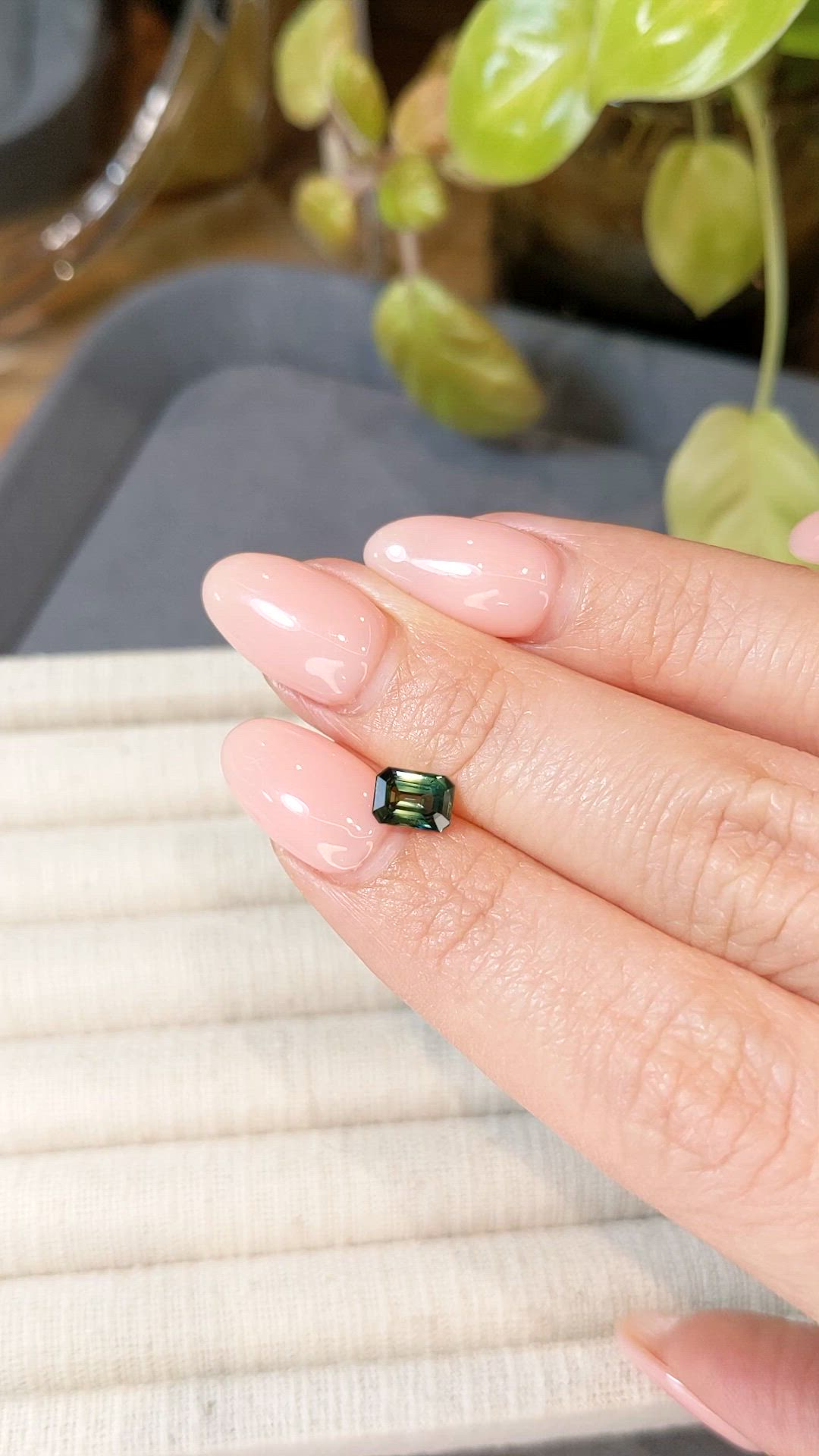 0.97 Ct. Bluish Green Sapphire from Madagascar Size Video