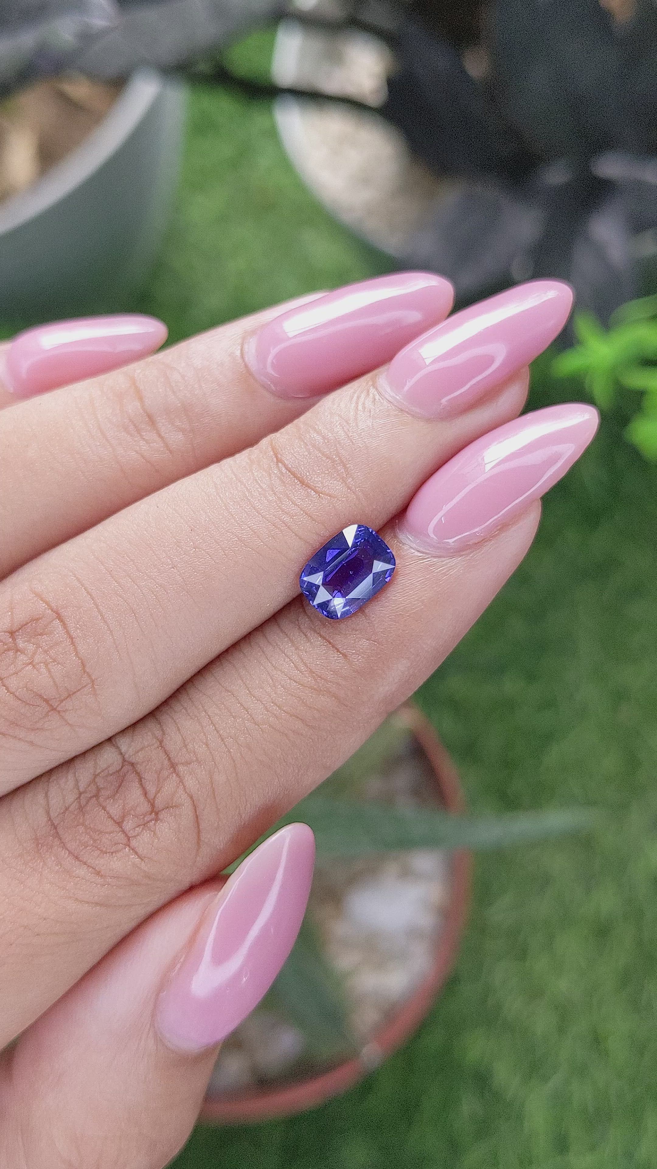 1.55 Ct. Purplish Blue Sapphire from Madagascar Size Video