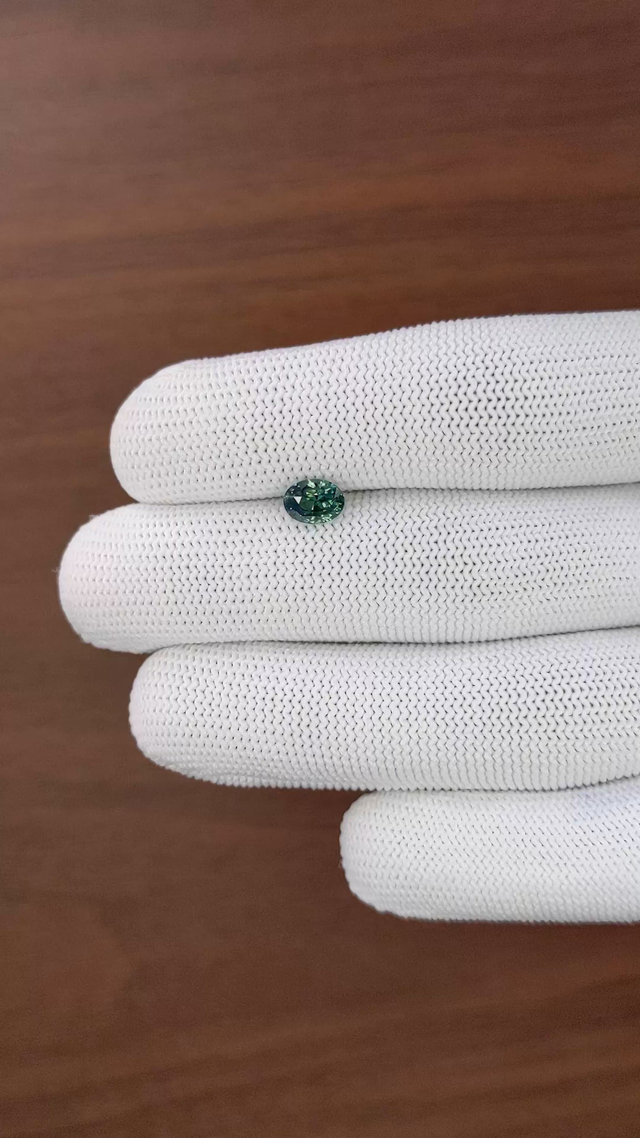 1.27 Ct. Bluish Green Sapphire from Madagascar Size Video