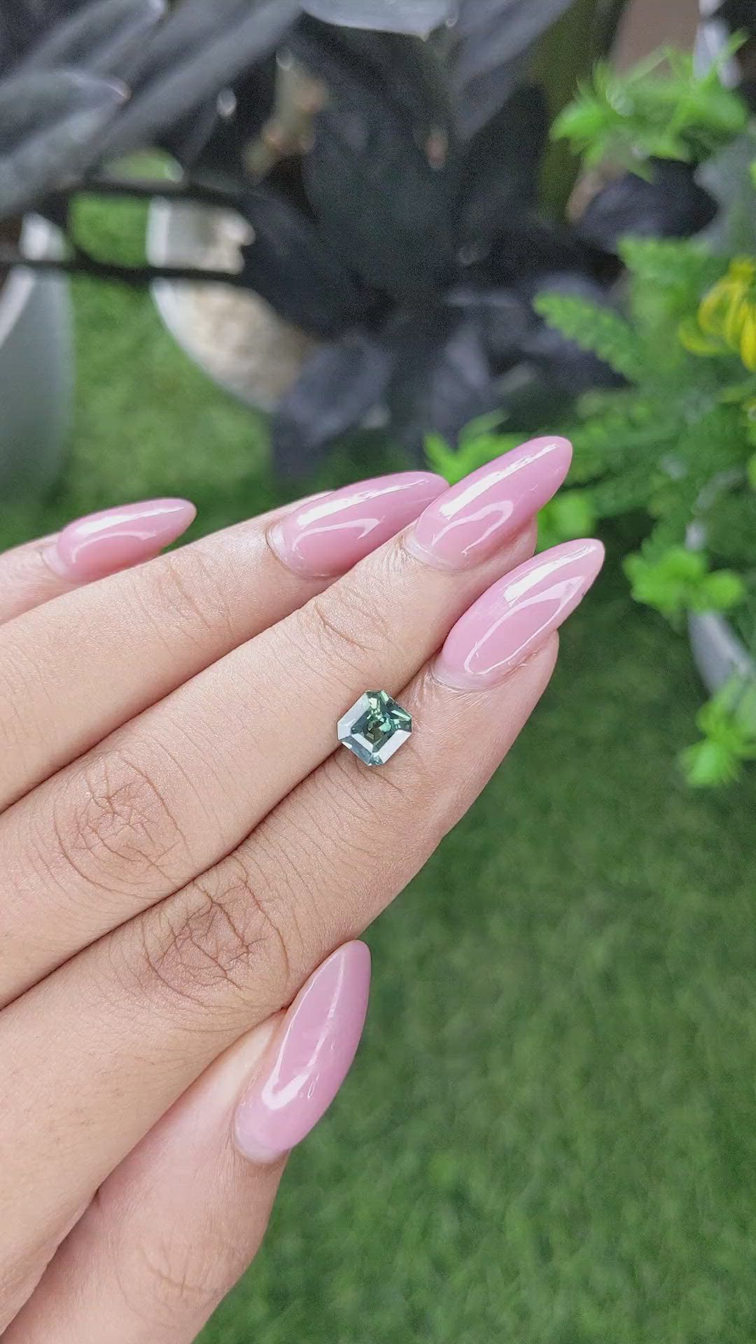 1.19 Ct. Bluish Green Sapphire from Madagascar Size Video