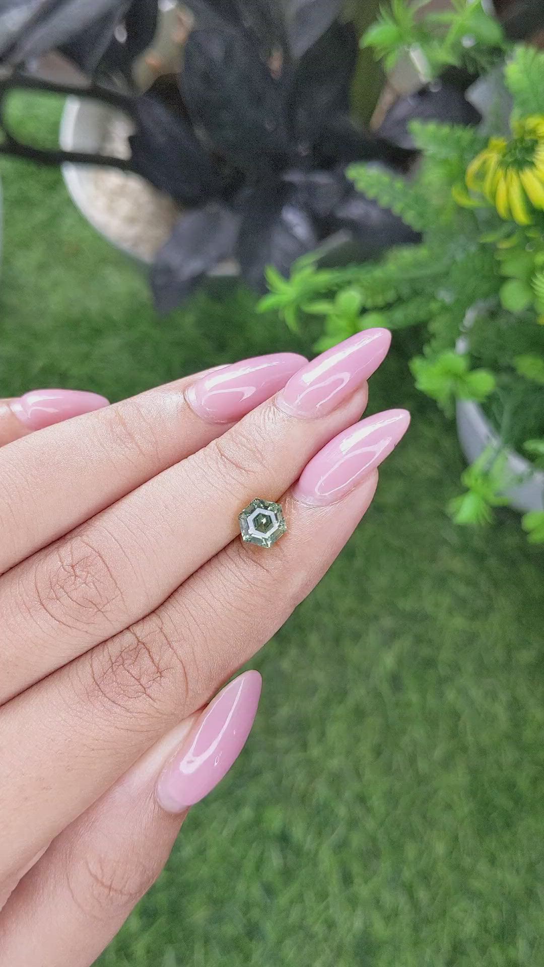 1.39 Ct. Bluish Green Sapphire from Madagascar Size Video