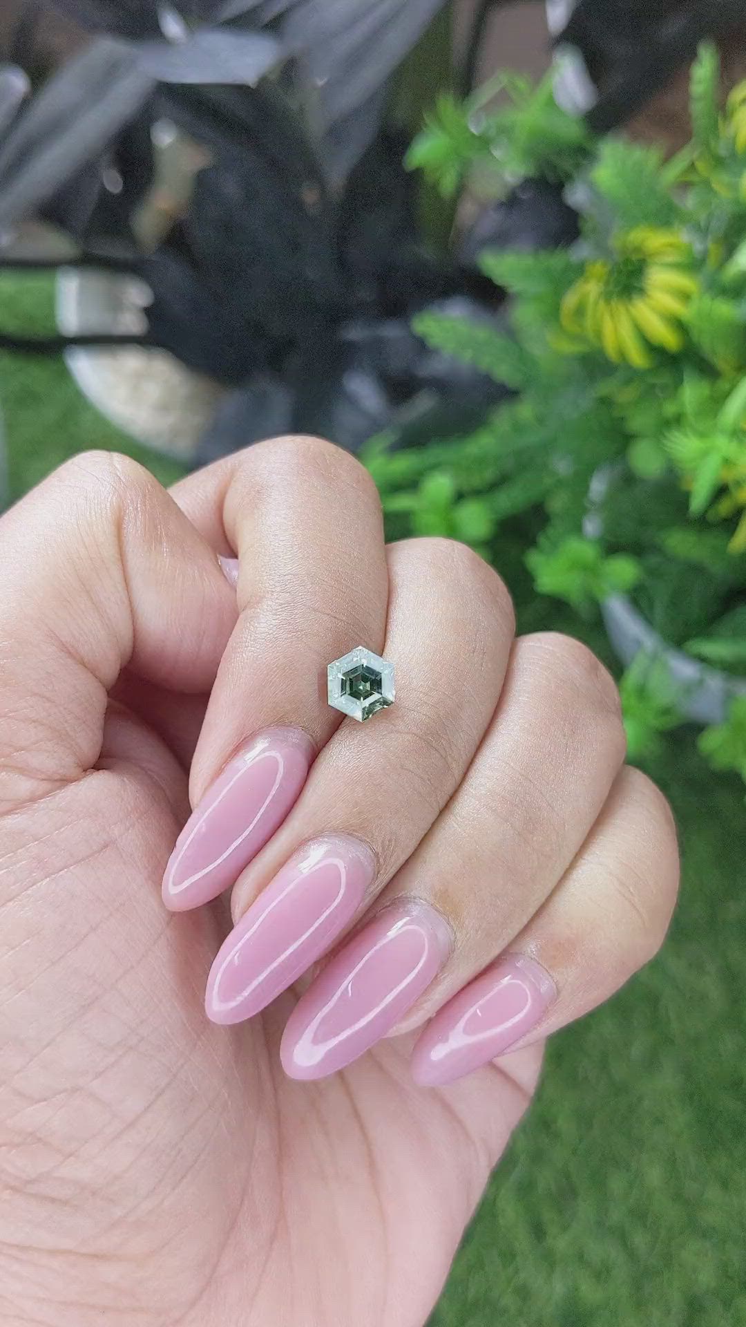 1.39 Ct. Bluish Green Sapphire from Madagascar Size Video