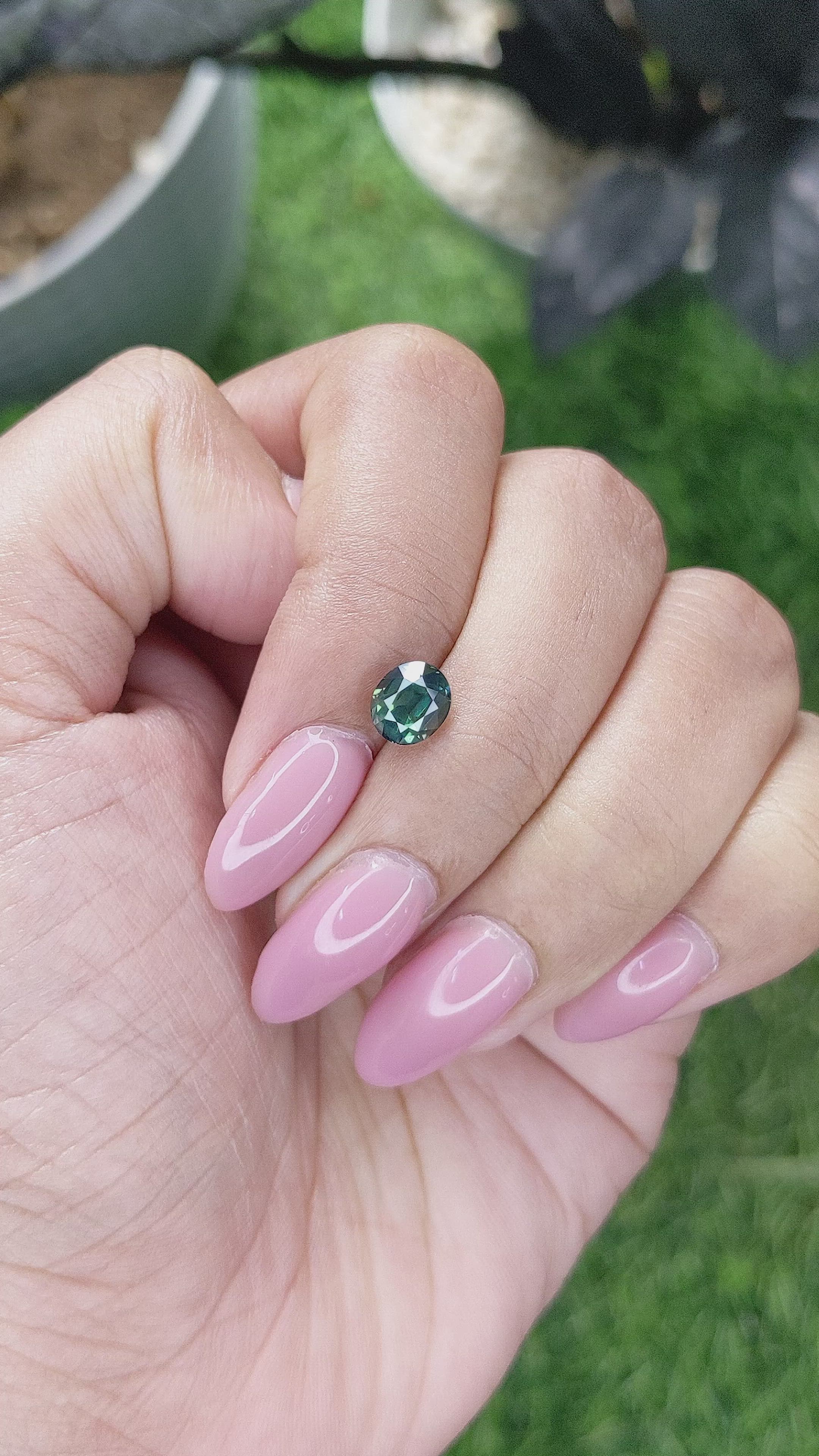 1.53 Ct. Bluish Green Sapphire from Madagascar Size Video