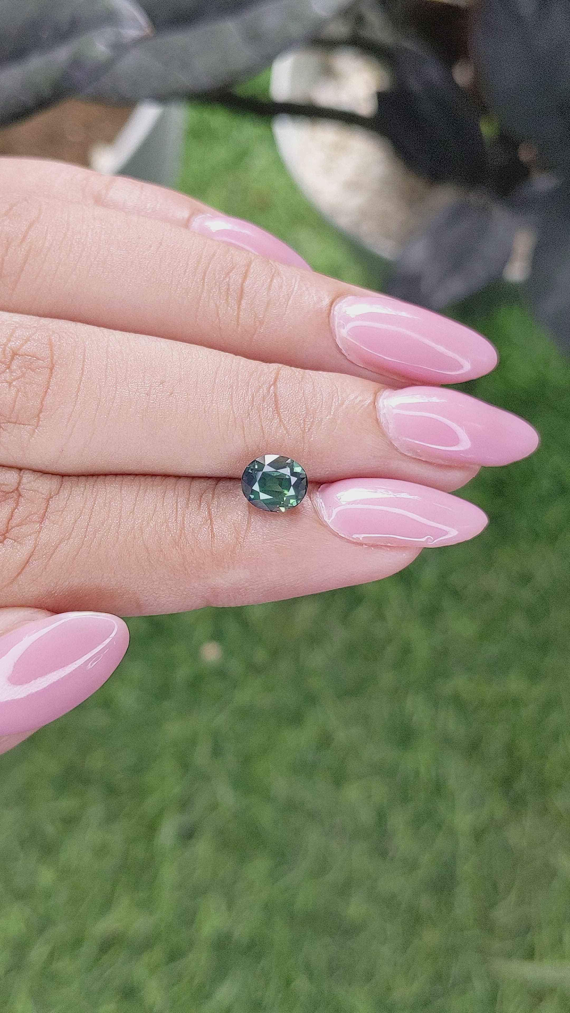 1.53 Ct. Bluish Green Sapphire from Madagascar Size Video