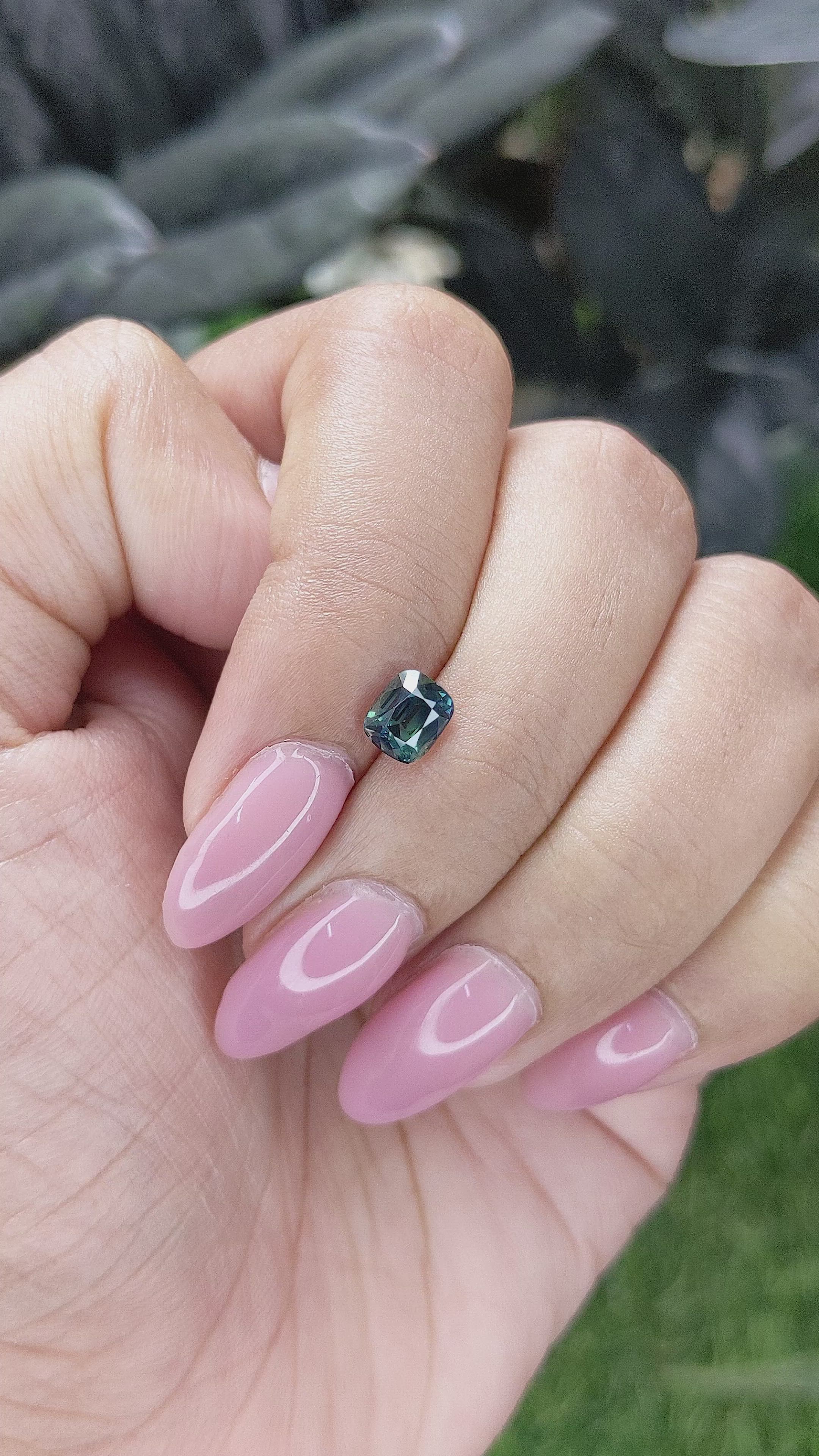 1.08 Ct. Bluish Green Sapphire from Madagascar Size Video