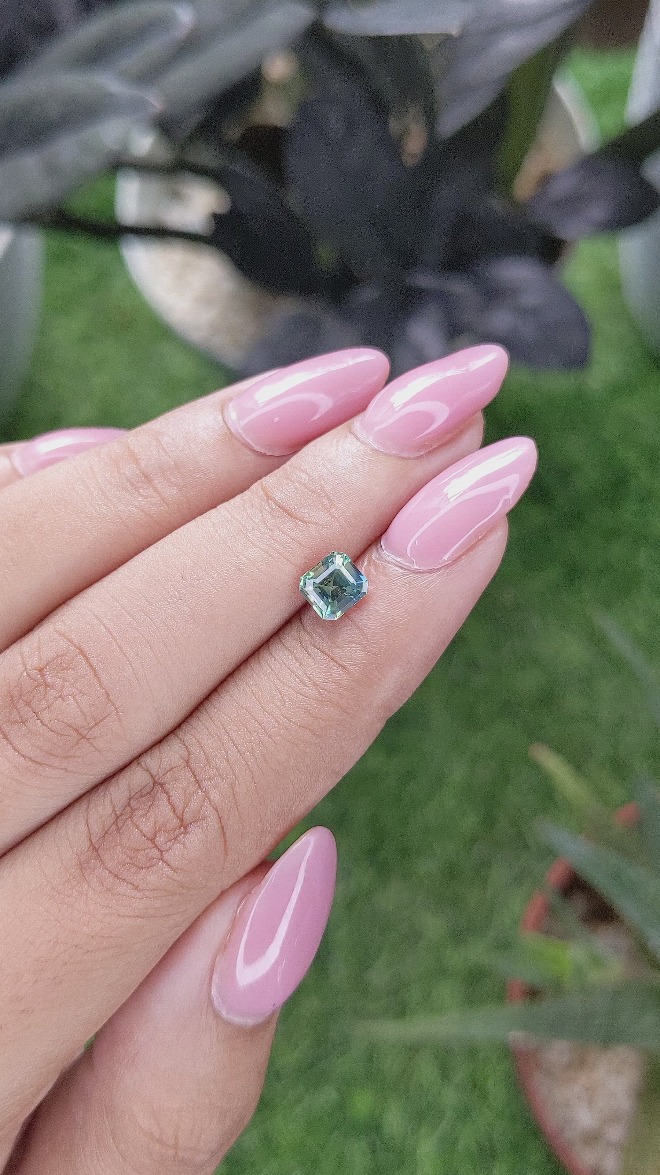 1.01 Ct. Bluish Green Sapphire from Madagascar Size Video