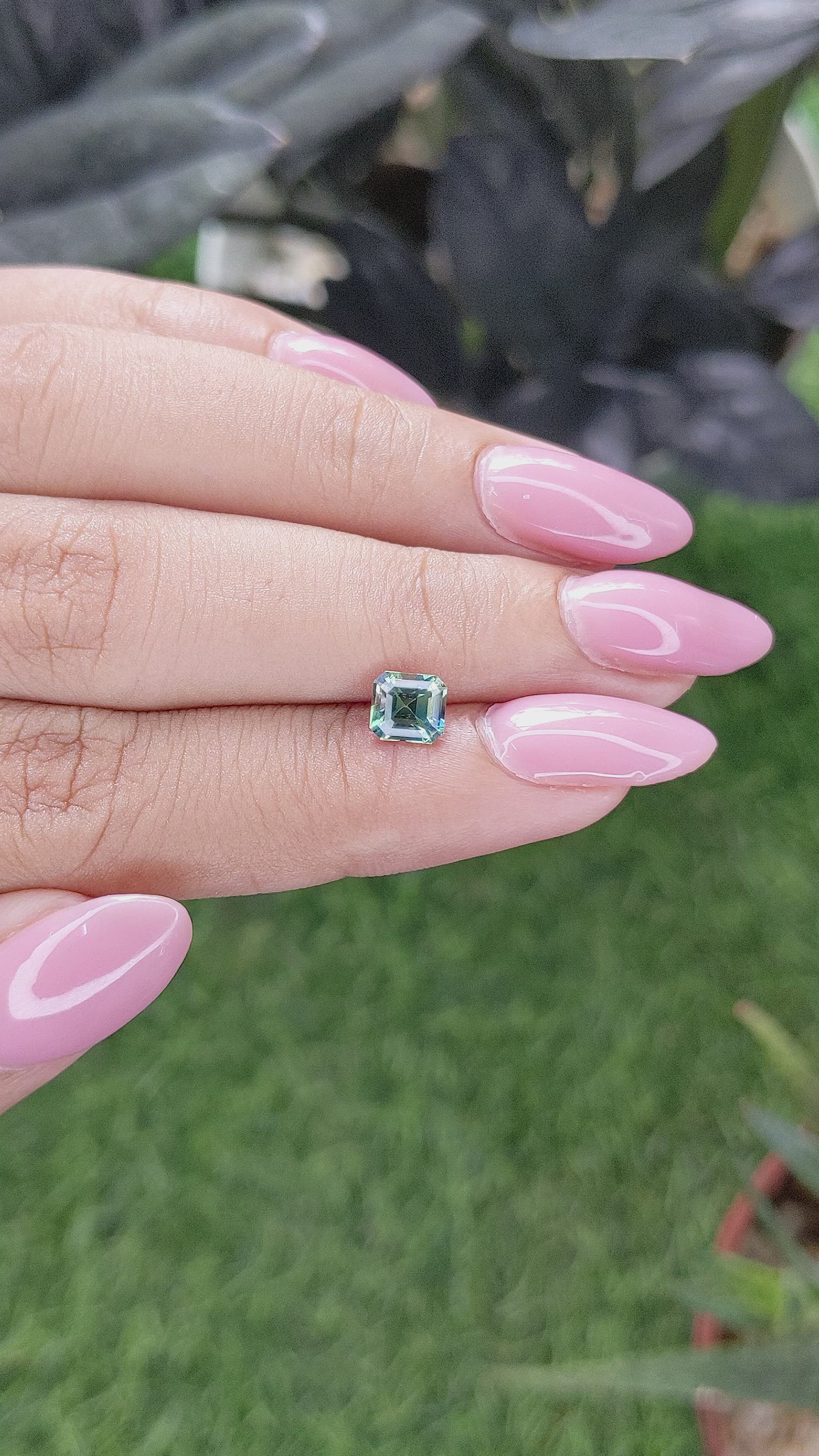 1.01 Ct. Bluish Green Sapphire from Madagascar Size Video