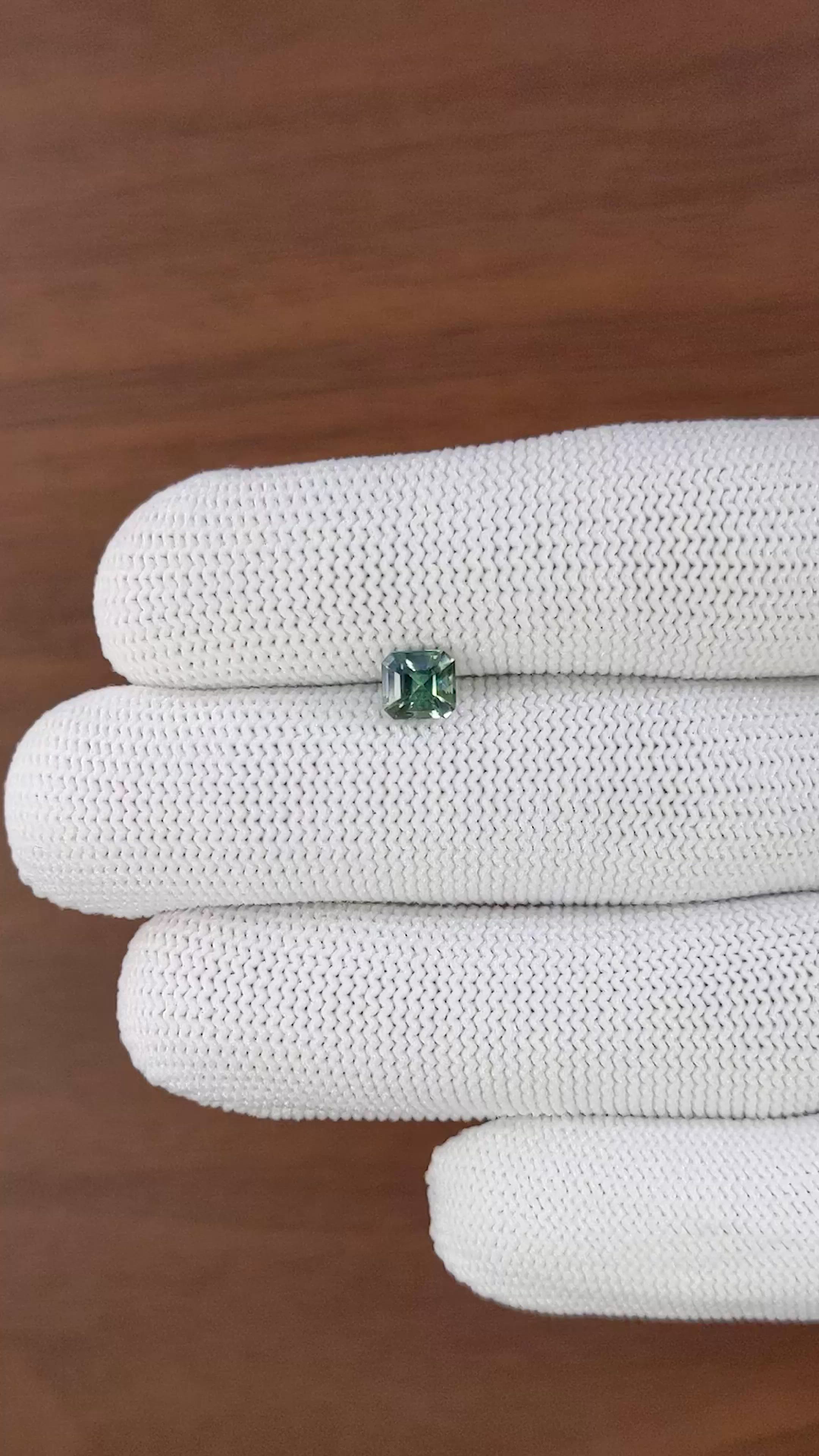 1.01 Ct. Bluish Green Sapphire from Madagascar Size Video