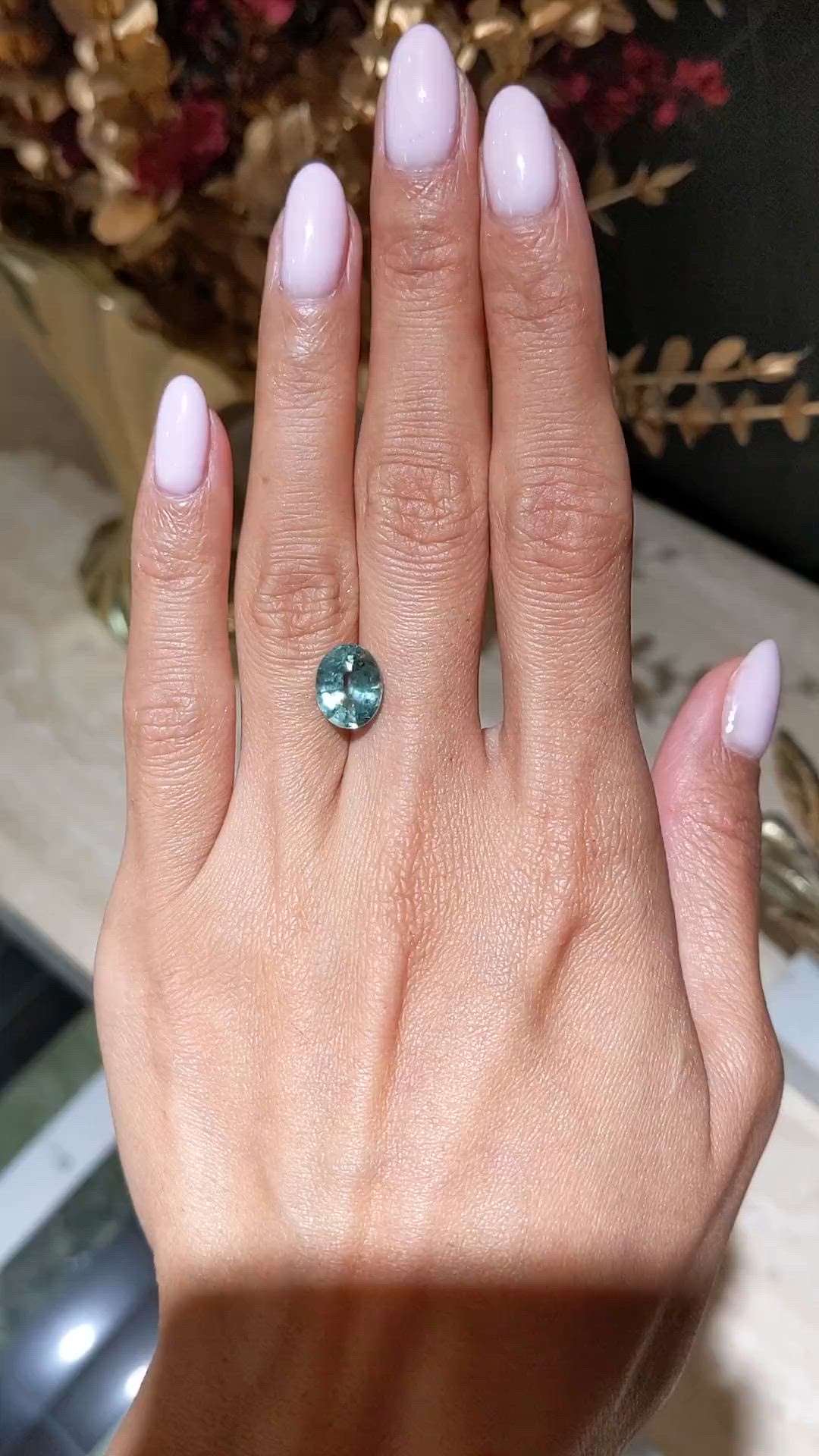 4.14 Ct. Bluish Green Sapphire from Madagascar Size Video