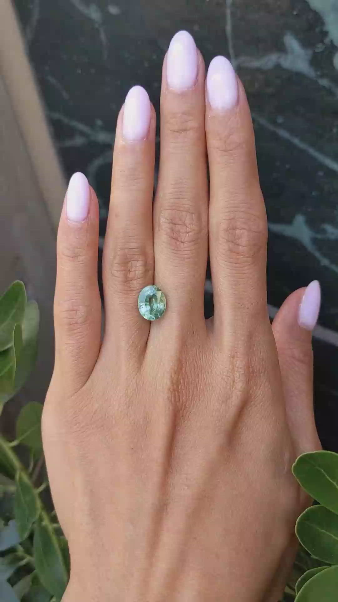 4.14 Ct. Bluish Green Sapphire from Madagascar Size Video