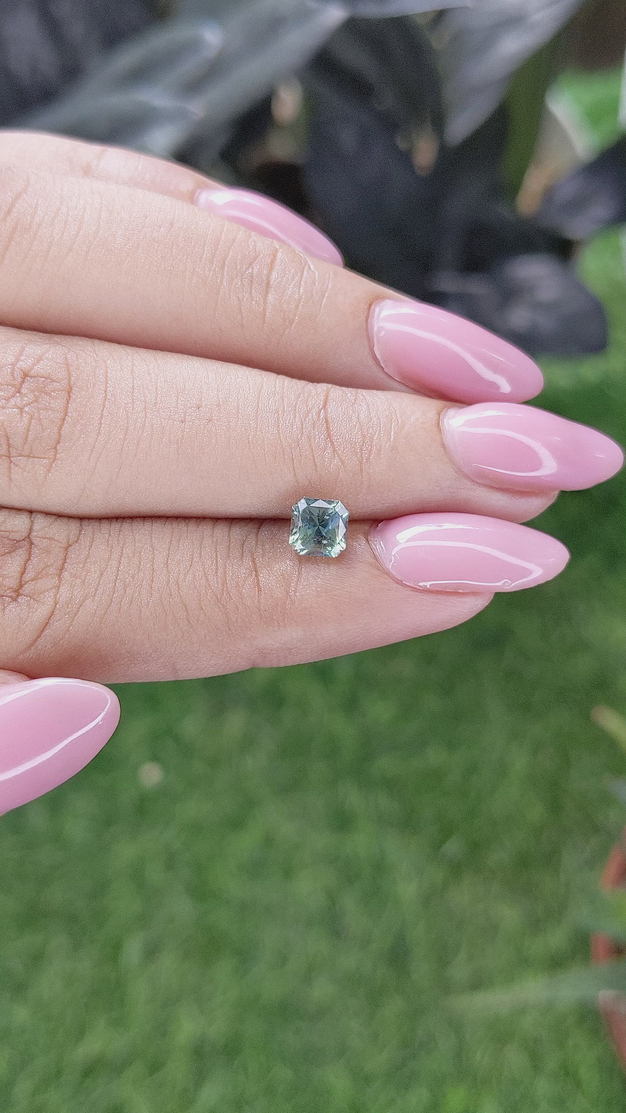 1.07 Ct. Bluish Green Sapphire from Madagascar Size Video