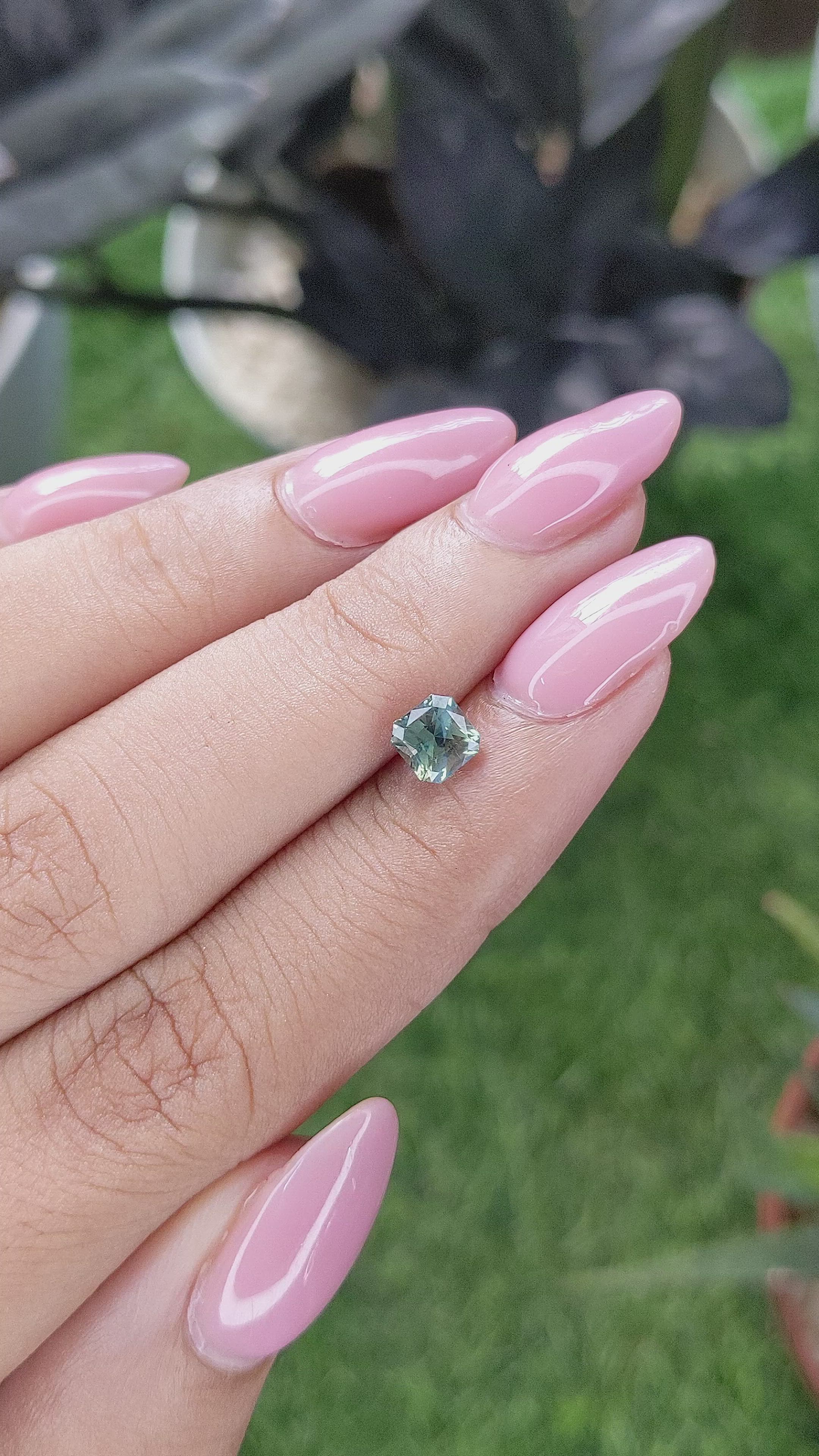 1.07 Ct. Bluish Green Sapphire from Madagascar Size Video