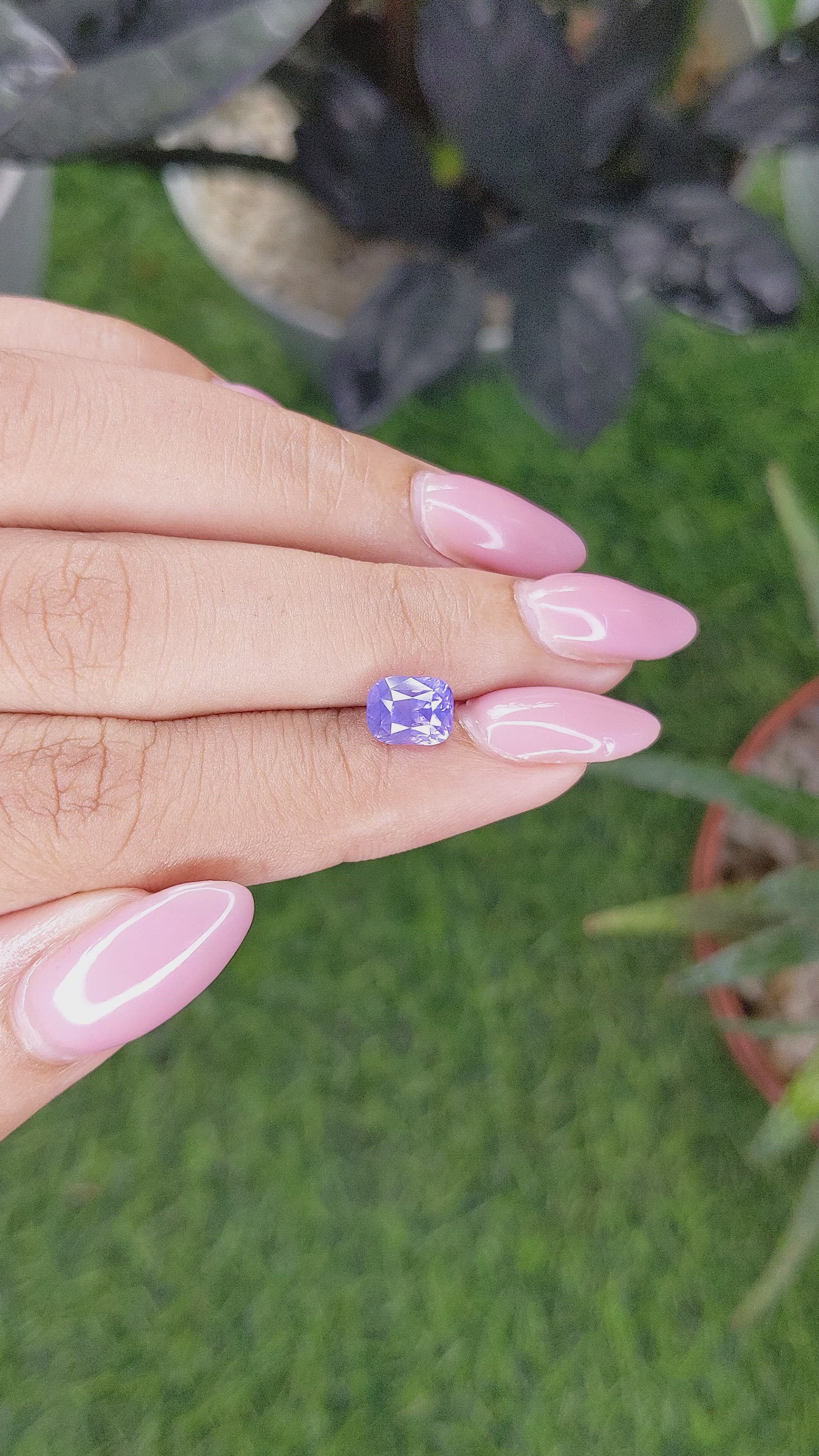 2.16 Ct. Pinkish Purple Opalescence Sapphire from Ceylon (Sri Lanka) Size Video