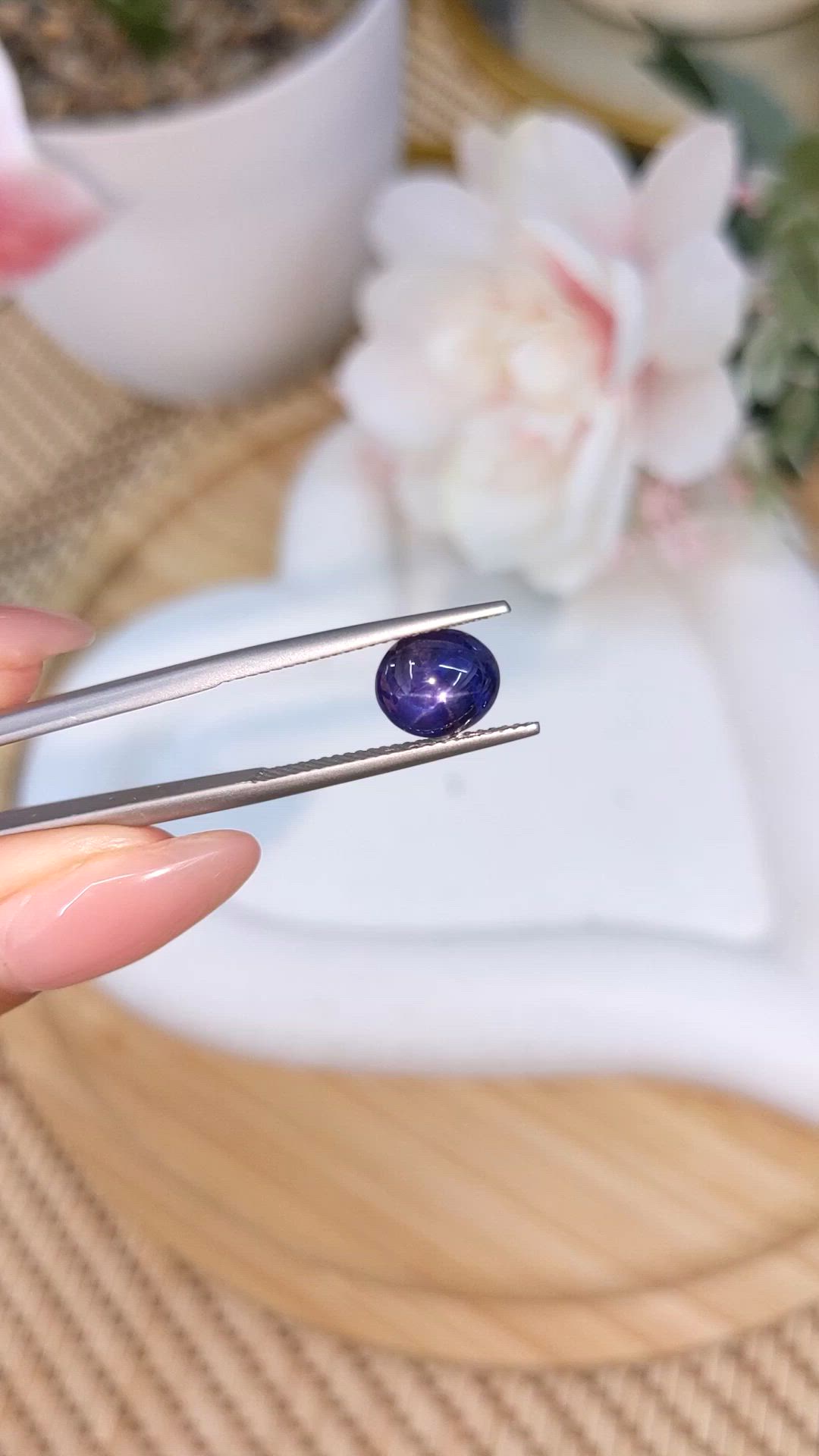 2.82 Ct. Purplish Blue Cabochon Star Sapphire from Ceylon (Sri Lanka) Size Video