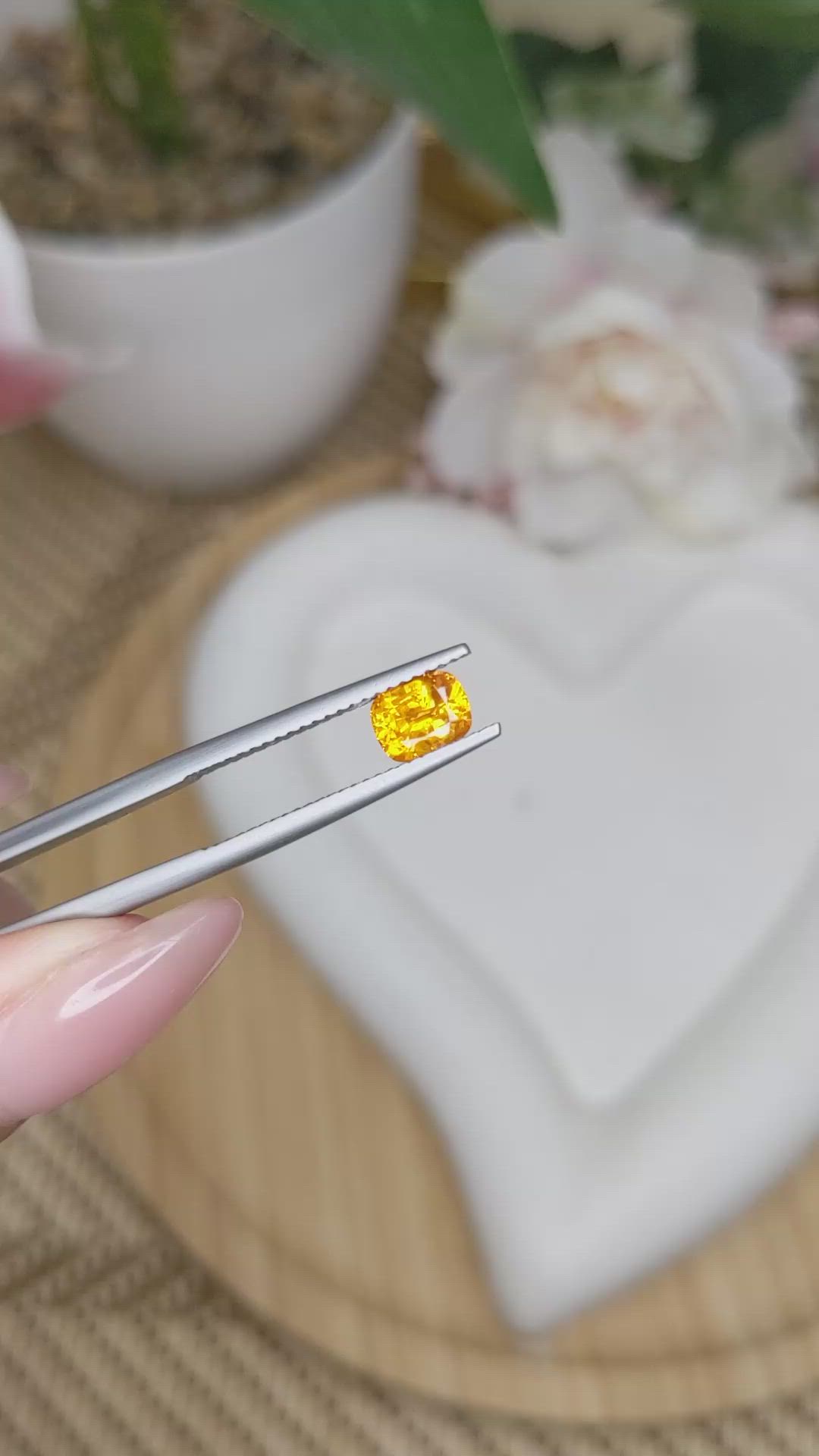 0.98 Ct. Orangish Yellow Sapphire from Ceylon (Sri Lanka) Size Video