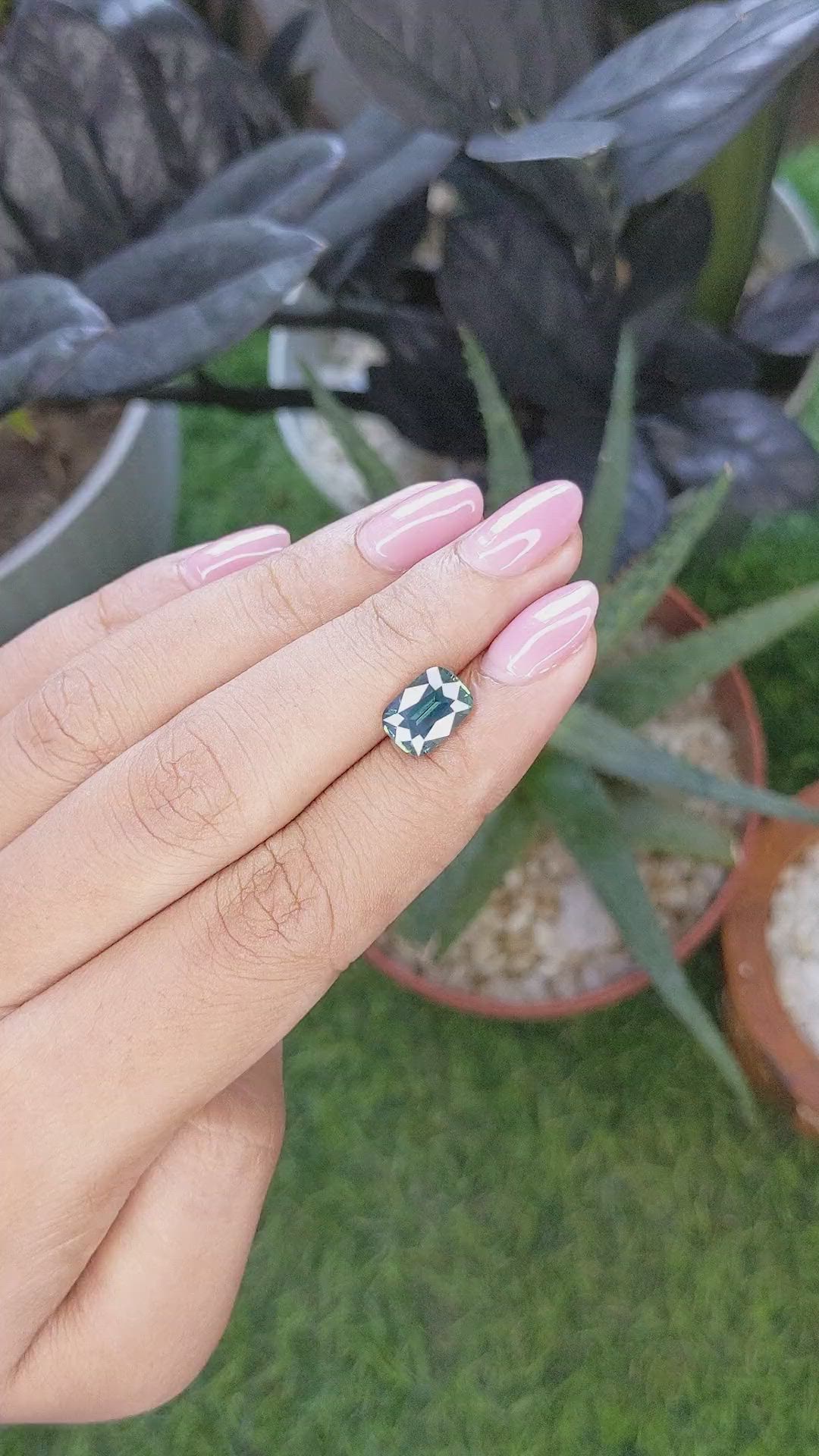 2.71 Ct. Bluish Green Sapphire from Madagascar Size Video
