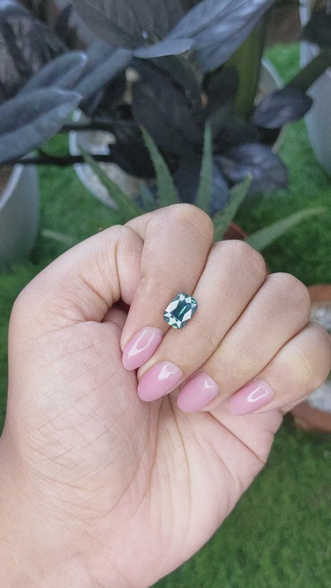2.71 Ct. Bluish Green Sapphire from Madagascar Size Video