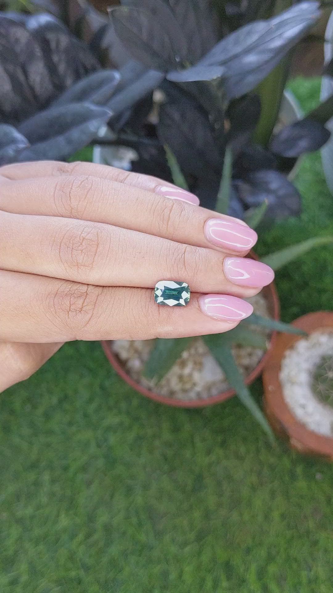 2.71 Ct. Bluish Green Sapphire from Madagascar Size Video