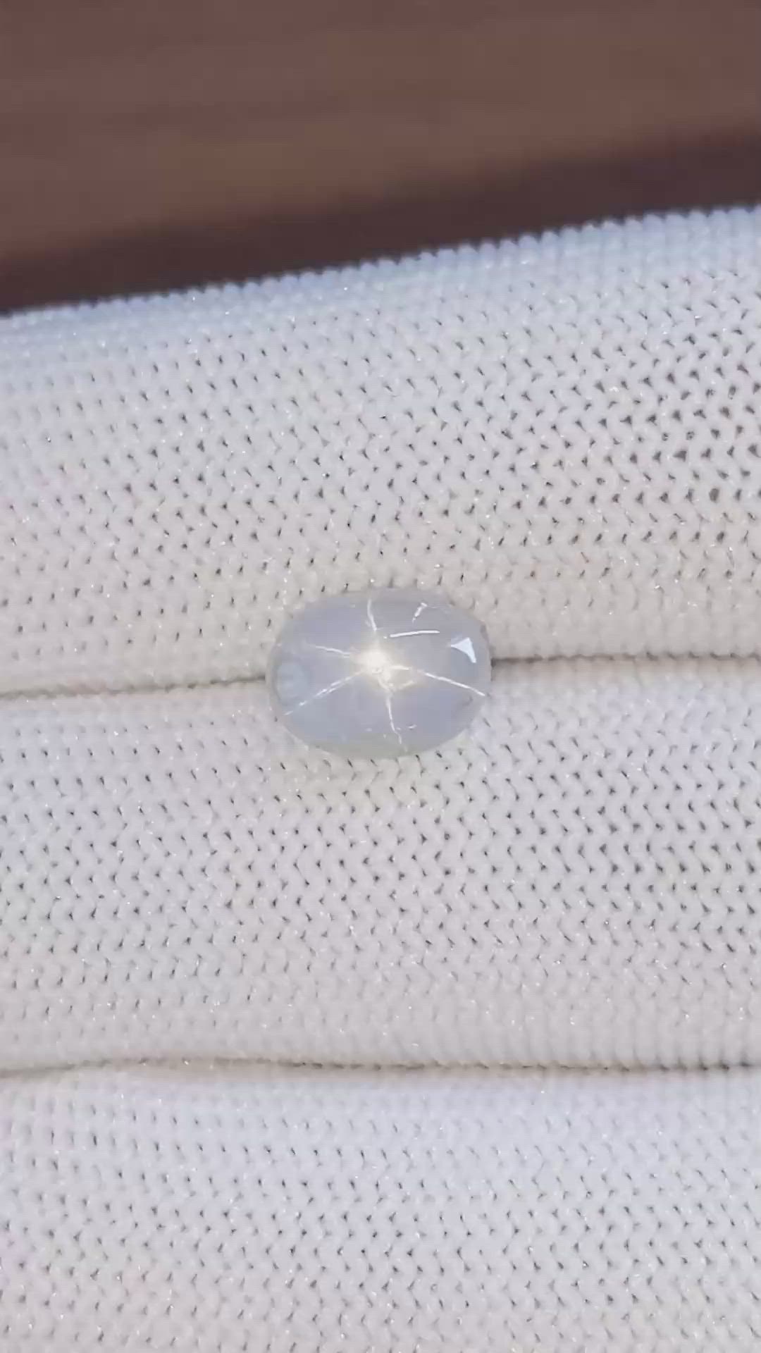 4.40 Ct. White Cabochon Star Sapphire from Ceylon (Sri Lanka) Size Video