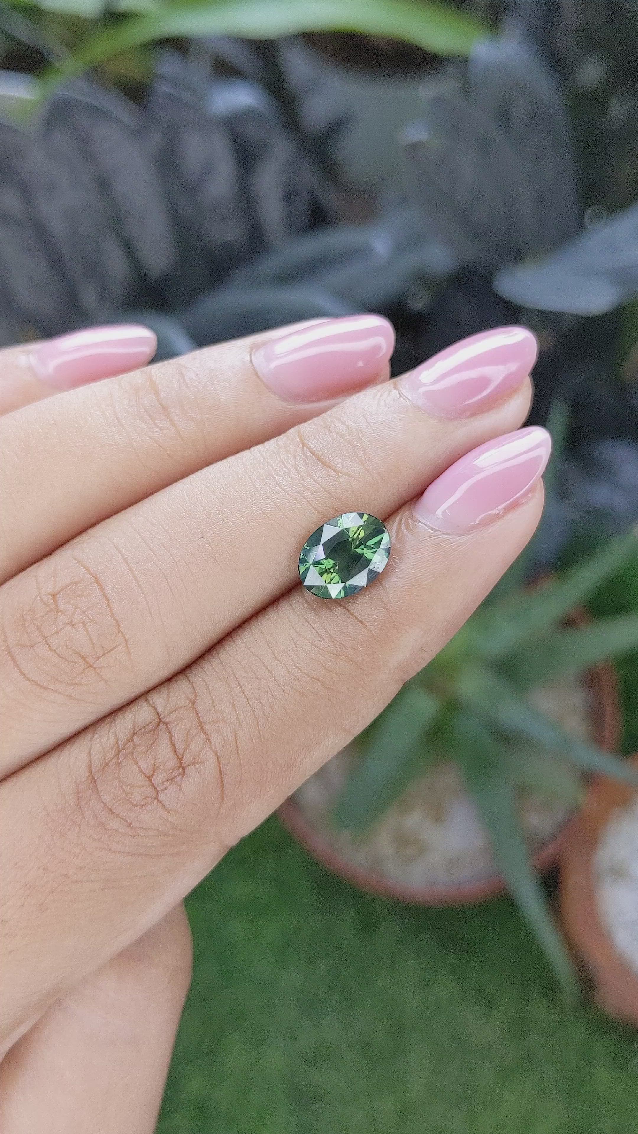 2.52 Ct. Bluish Green Sapphire from Madagascar Size Video