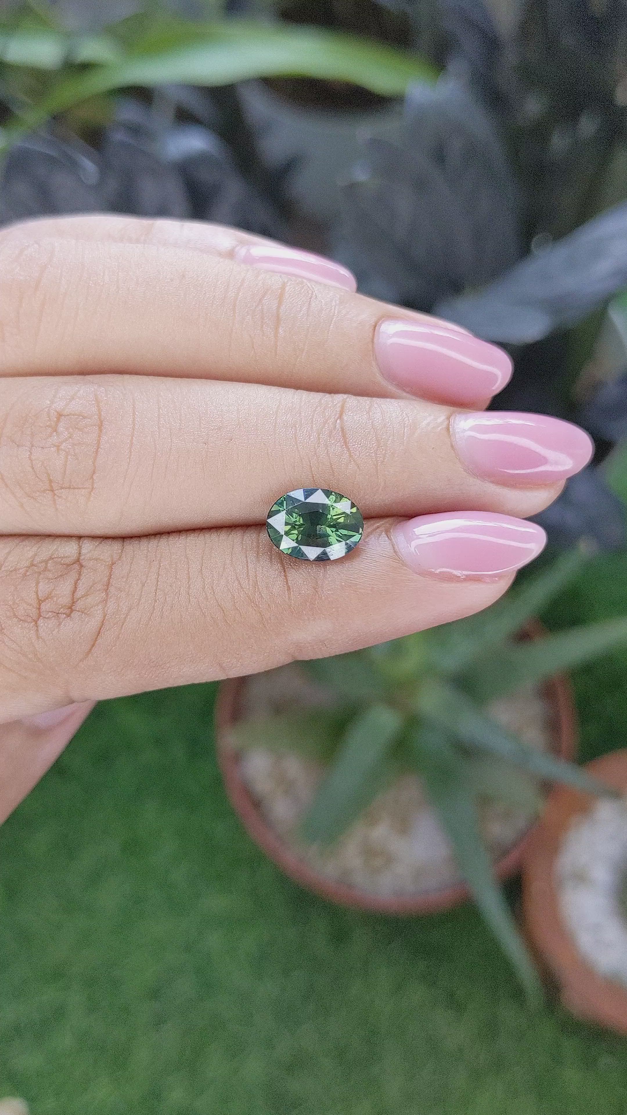 2.52 Ct. Bluish Green Sapphire from Madagascar Size Video
