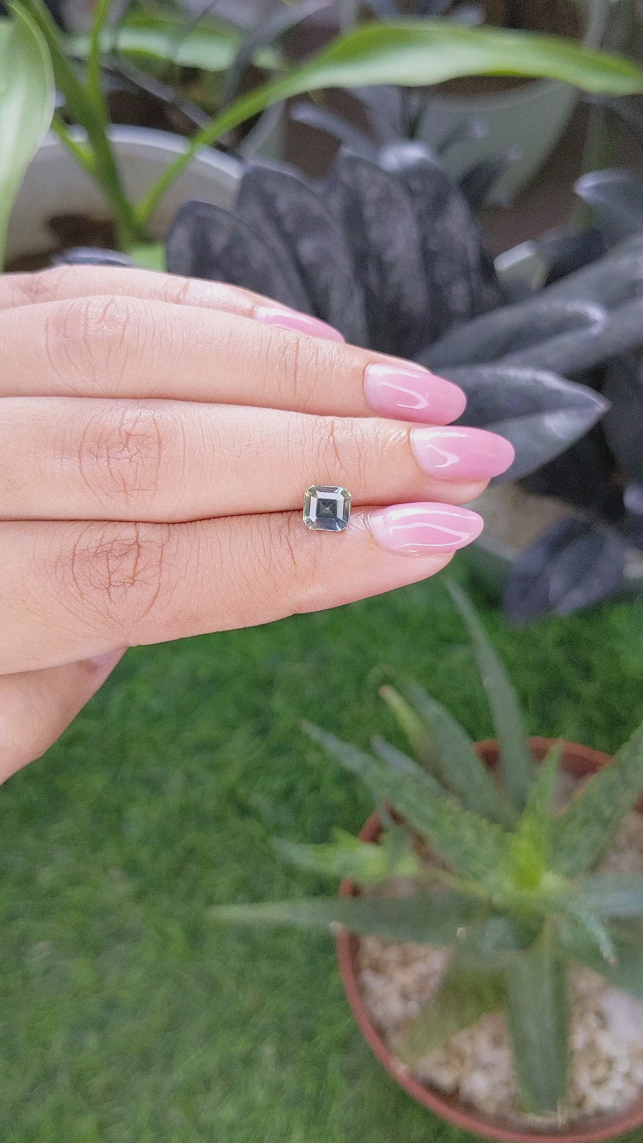 1.43 Ct. Bluish Green Sapphire from Madagascar Size Video