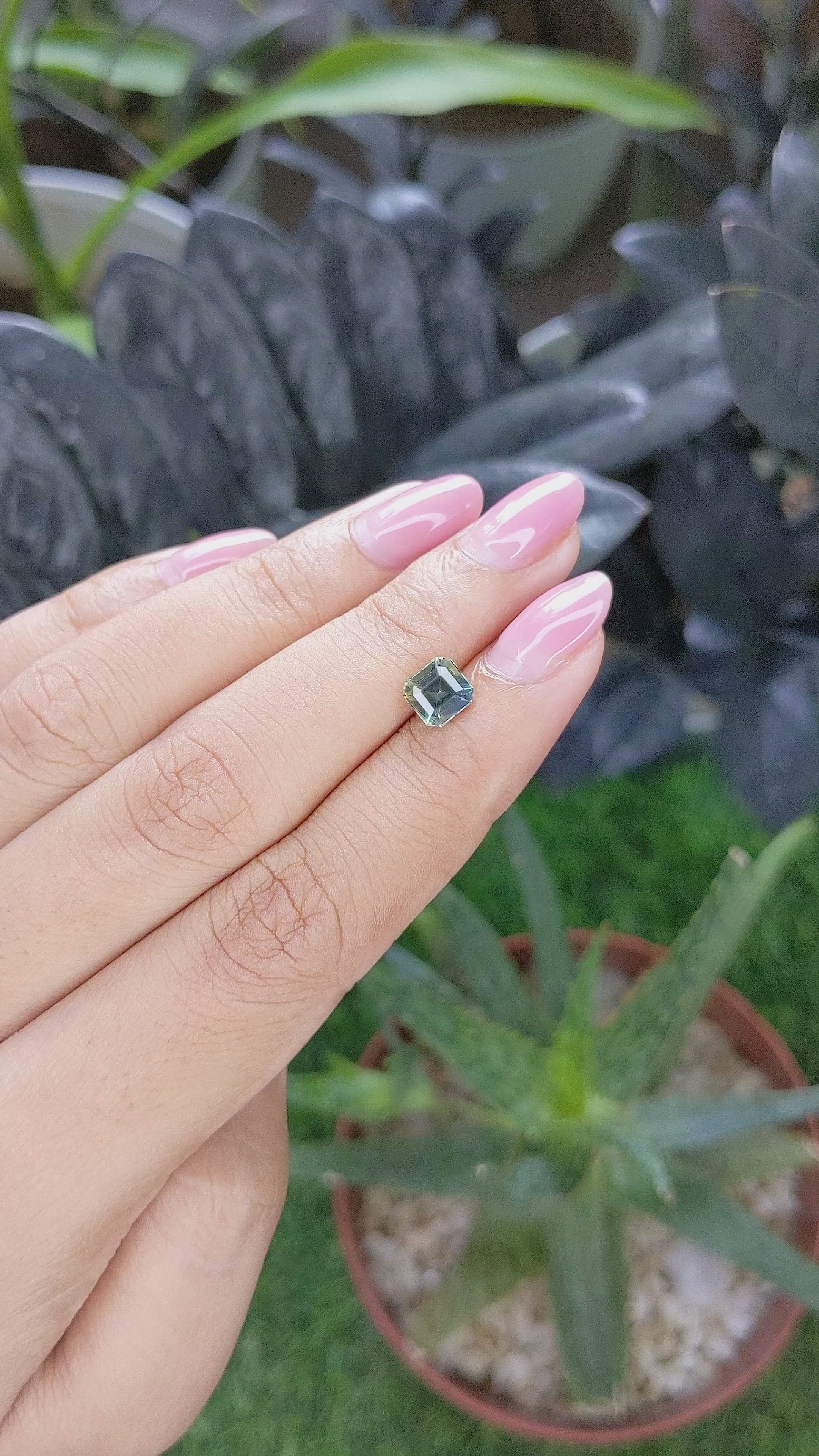 1.43 Ct. Bluish Green Sapphire from Madagascar Size Video
