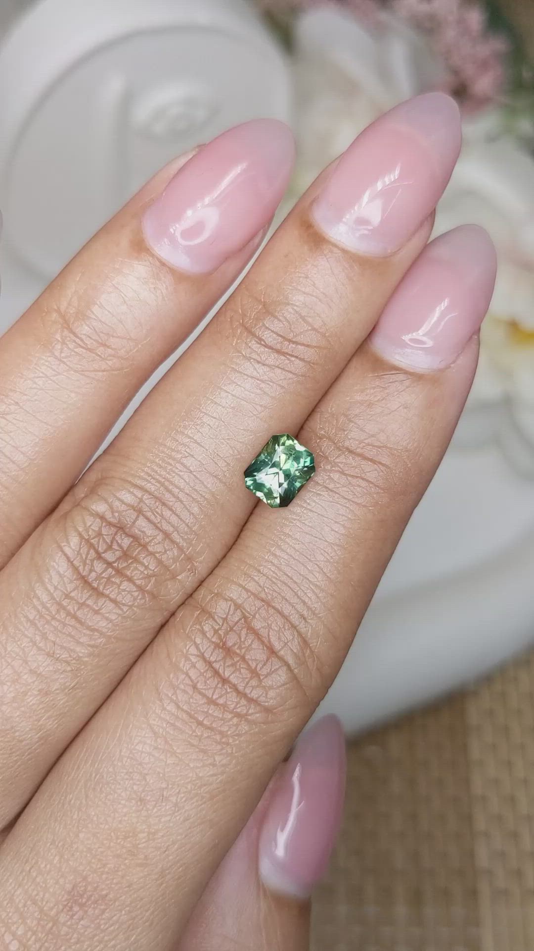 1.17 Ct. Bluish Green Sapphire from Madagascar Size Video