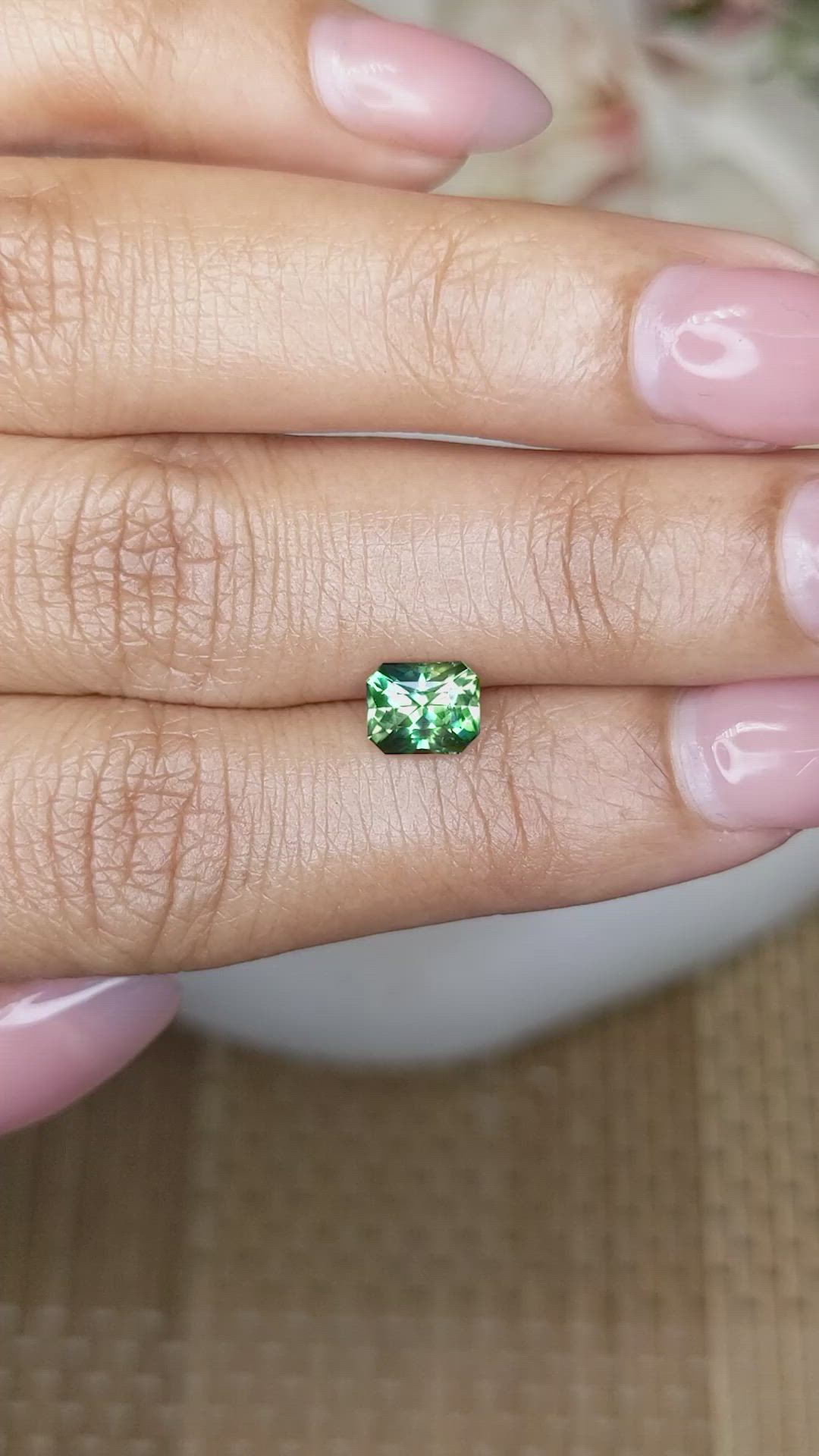 1.17 Ct. Bluish Green Sapphire from Madagascar Size Video