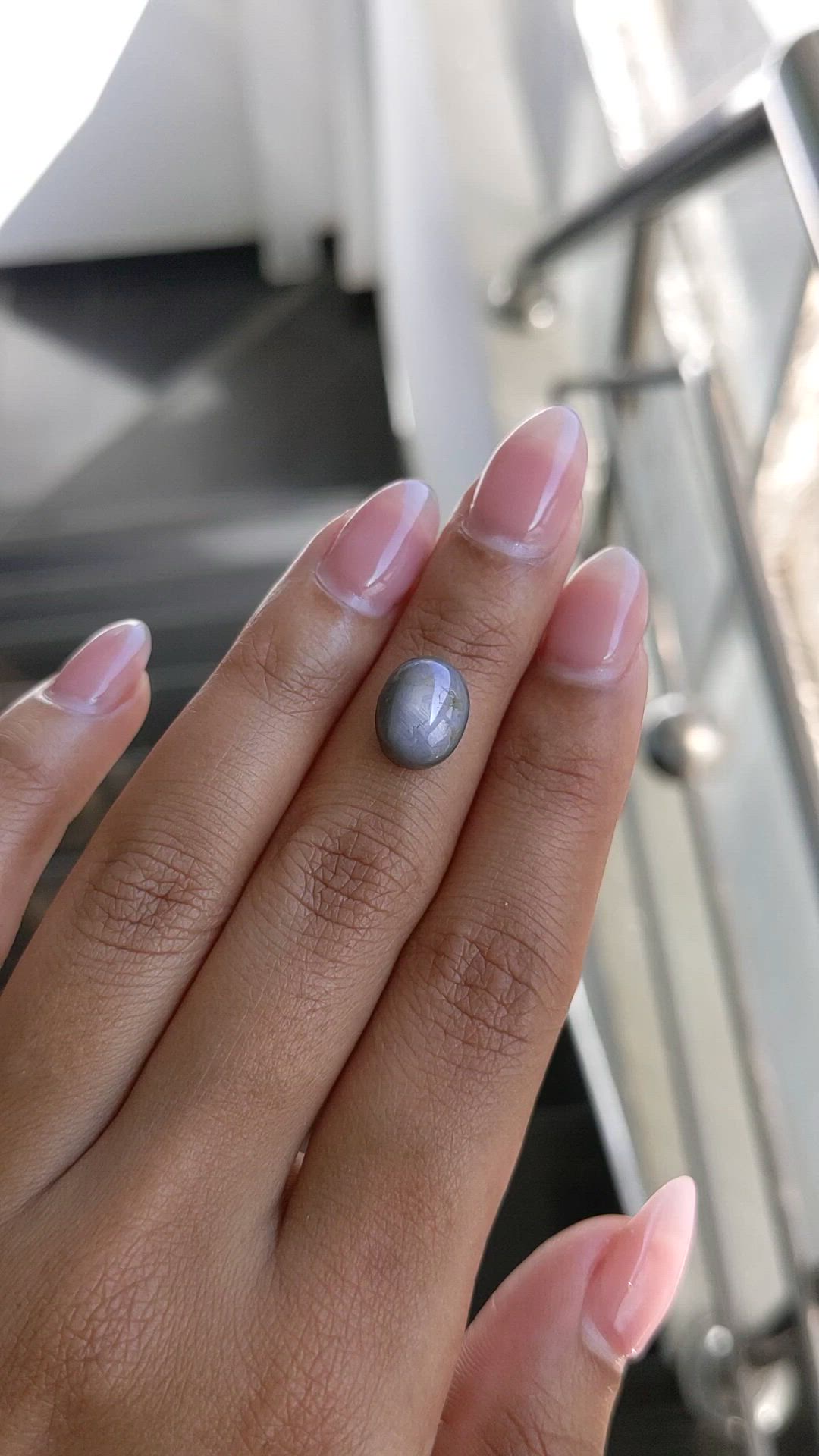 6.13 Ct. Greyish Blue Cabochon Star Sapphire from Ceylon (Sri Lanka) Size Video