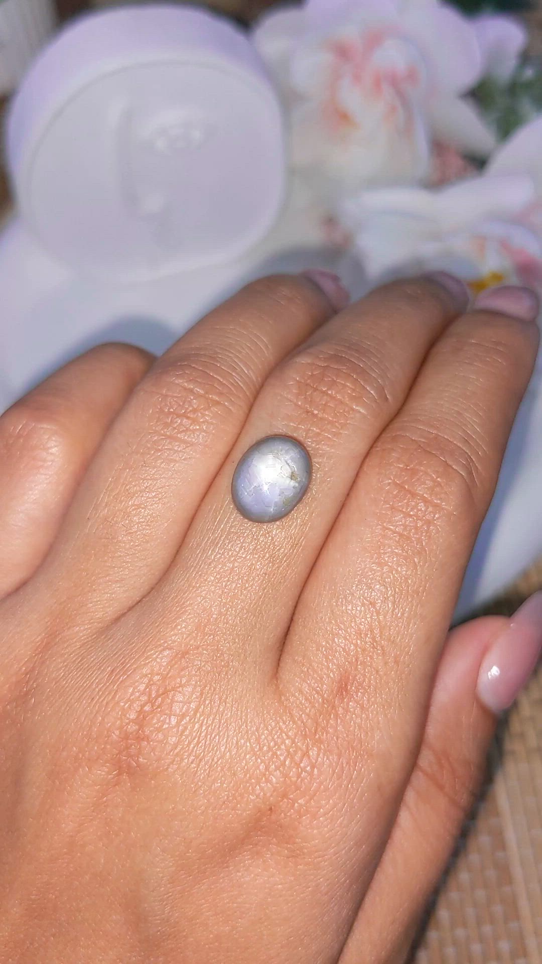 6.13 Ct. Greyish Blue Cabochon Star Sapphire from Ceylon (Sri Lanka) Size Video