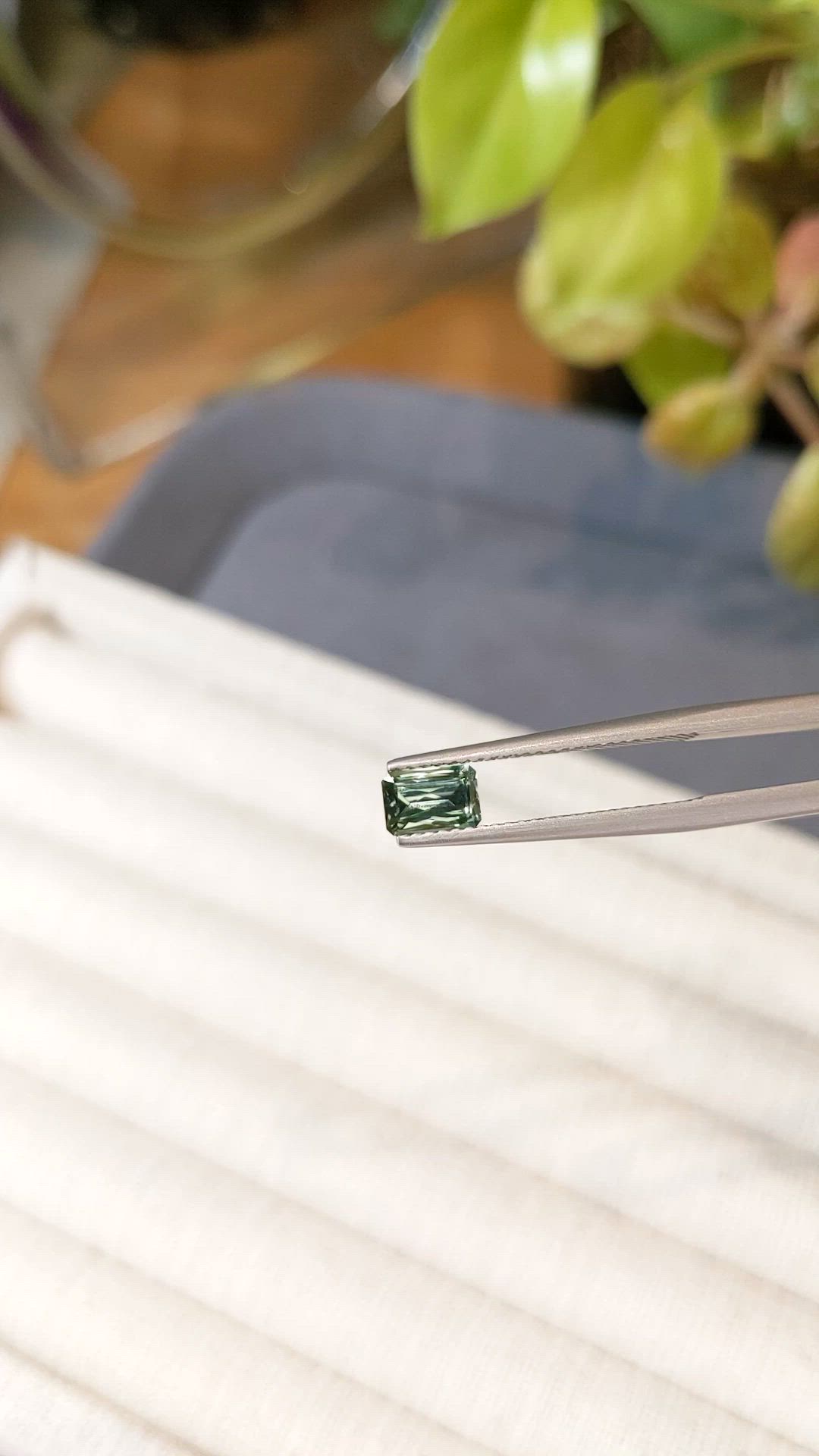 0.90 Ct. Bluish Green Sapphire from Montana Size Video