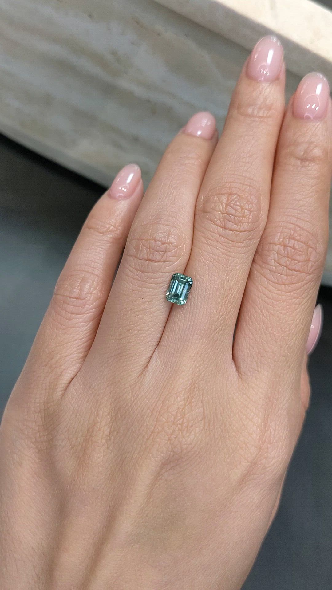 1.22 Ct. Bluish Green Sapphire from Montana Size Video