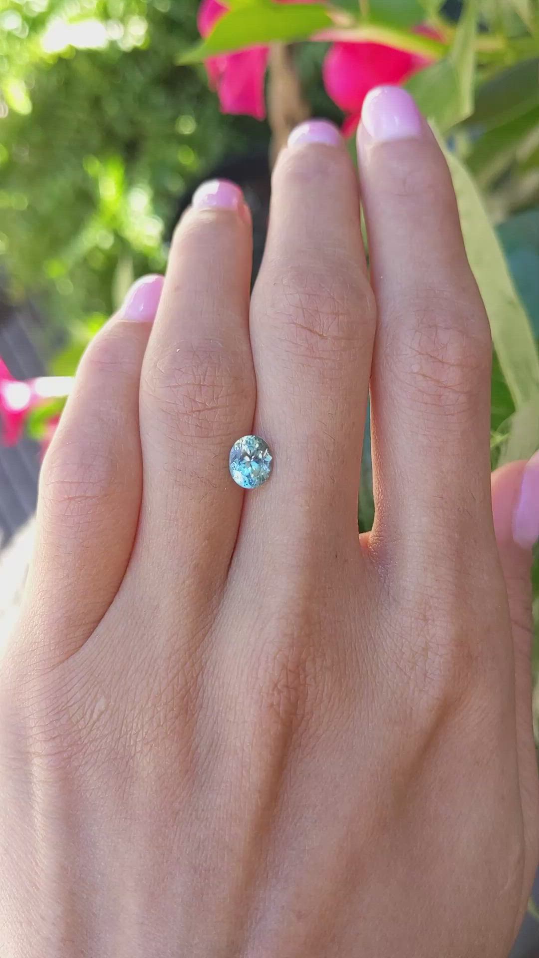 1.21 Ct. Bluish Green Sapphire from Montana Size Video