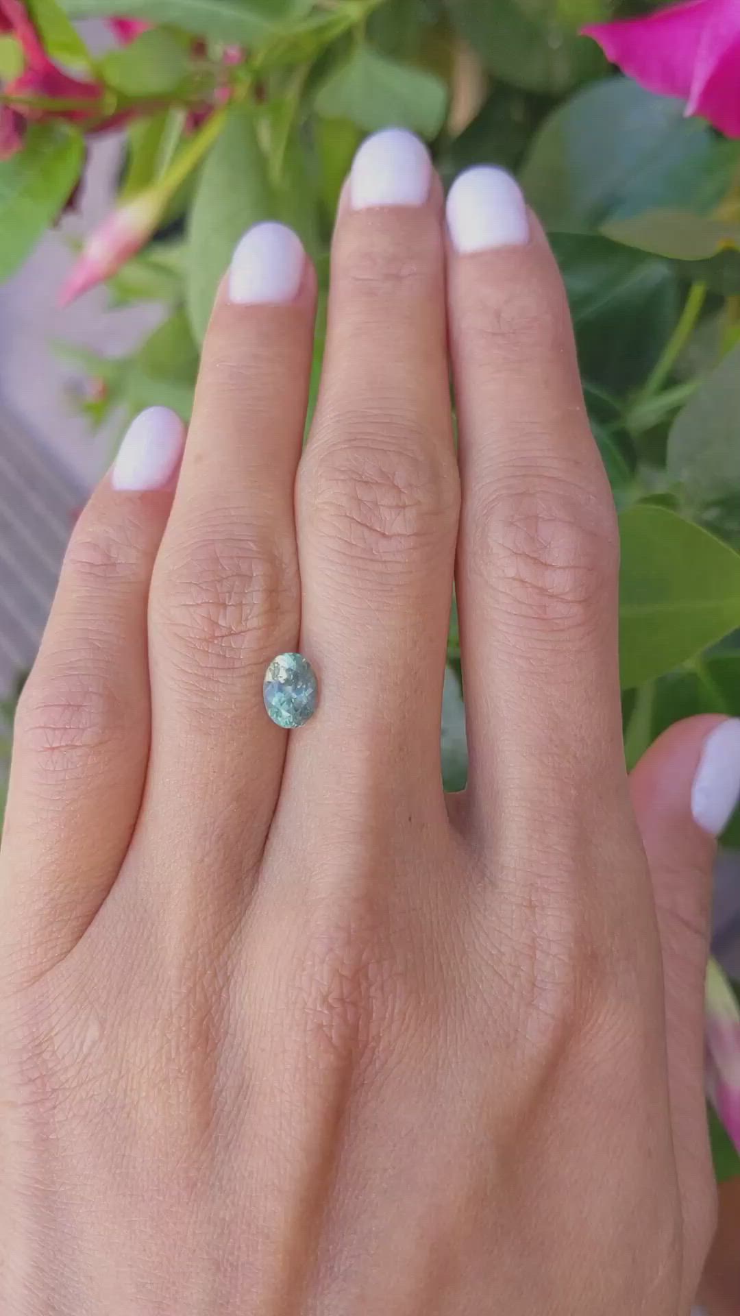 1.39 Ct. Bluish Green Sapphire from Montana Size Video