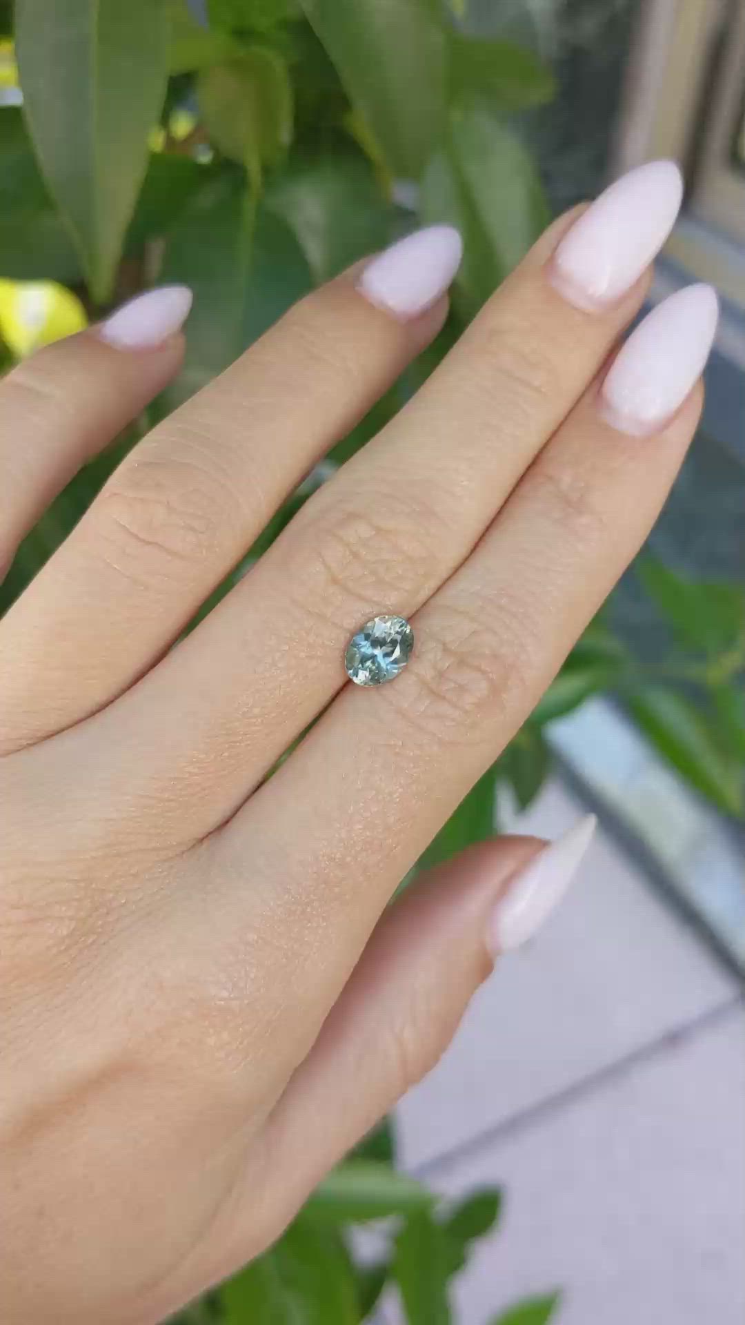 1.63 Ct. Bluish Green Sapphire from Montana Size Video