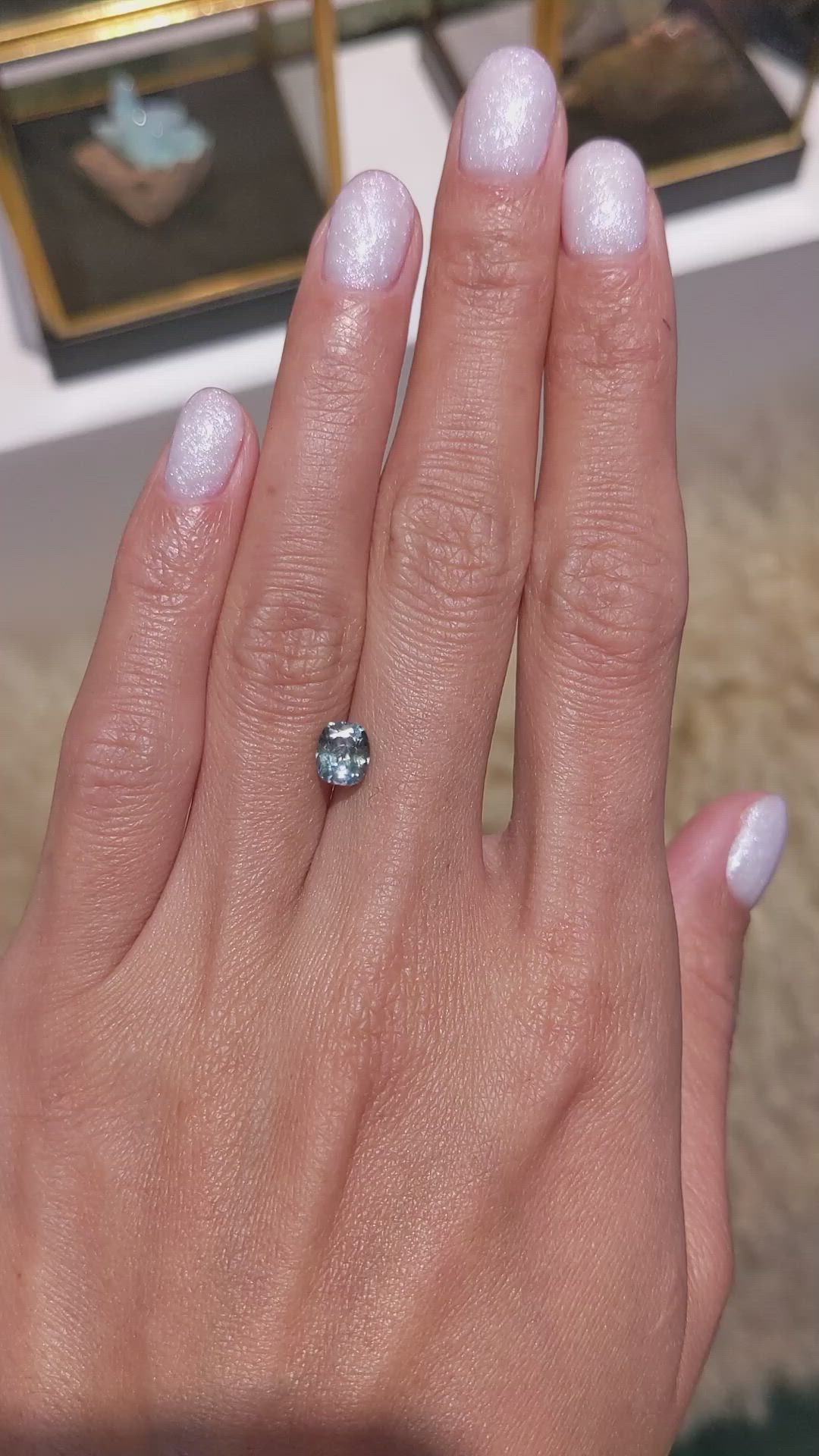 1.33 Ct. Greyish Blue Sapphire from Montana Size Video