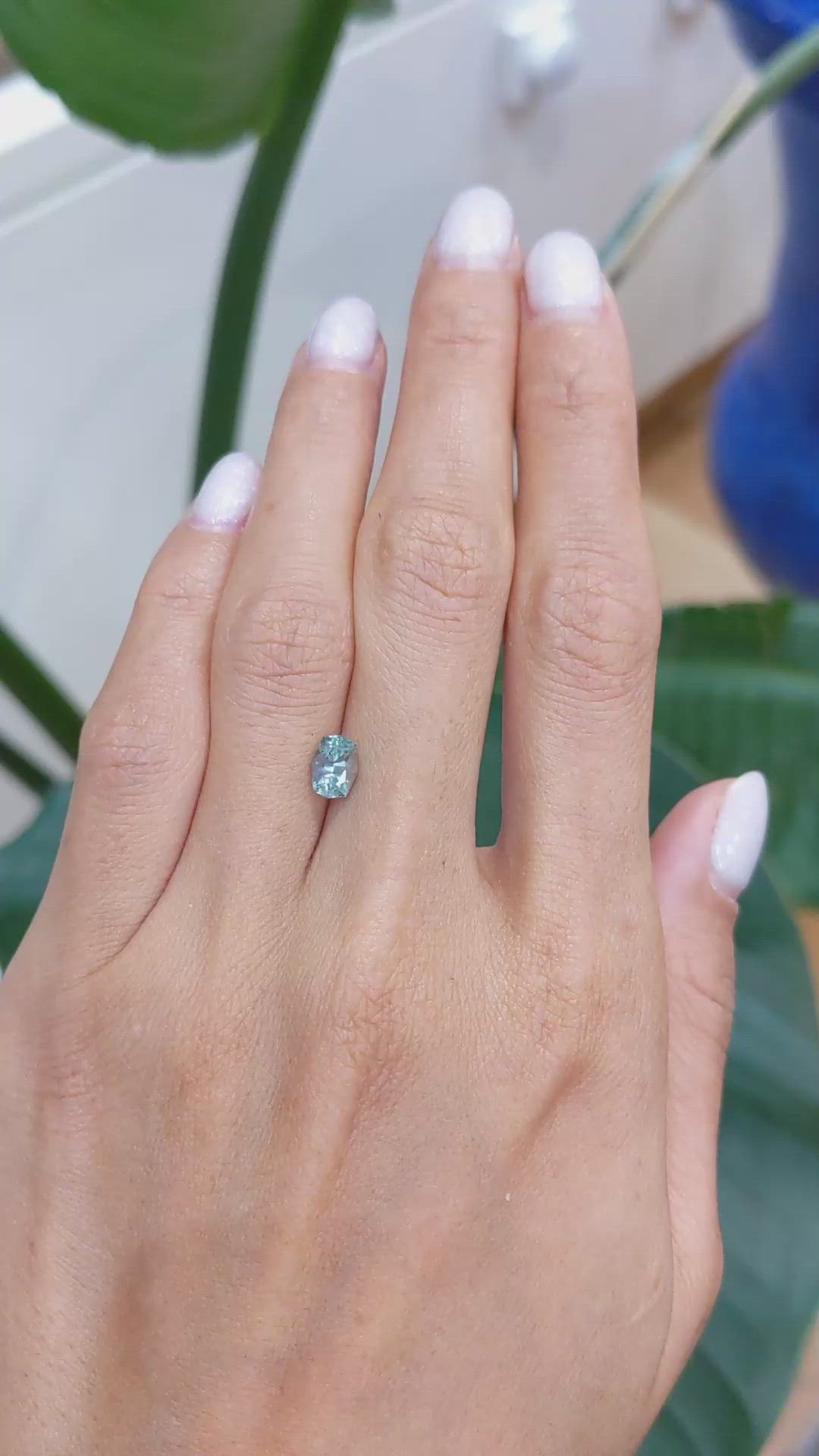 1.12 Ct. Bluish Green Sapphire from Montana Size Video