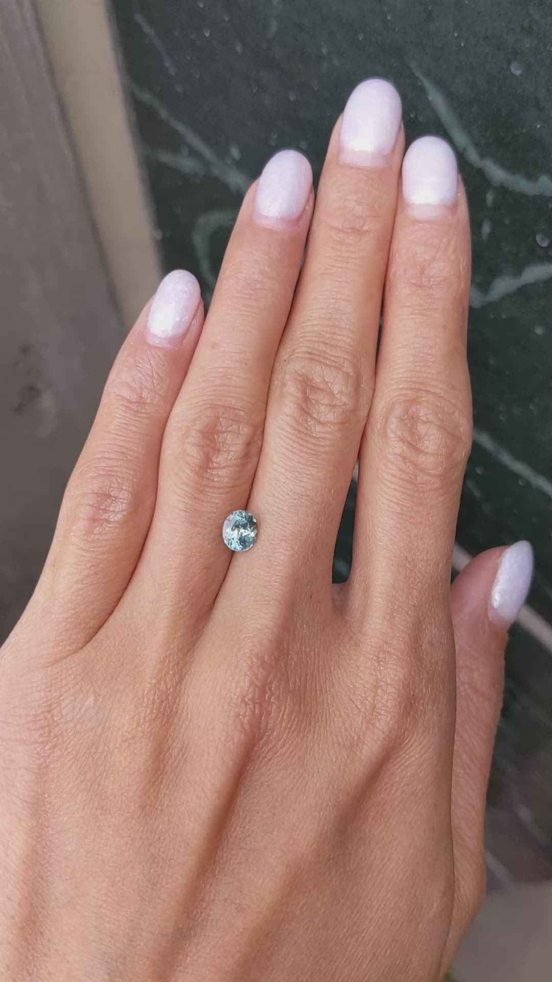 1.16 Ct. Bluish Green Sapphire from Montana Size Video