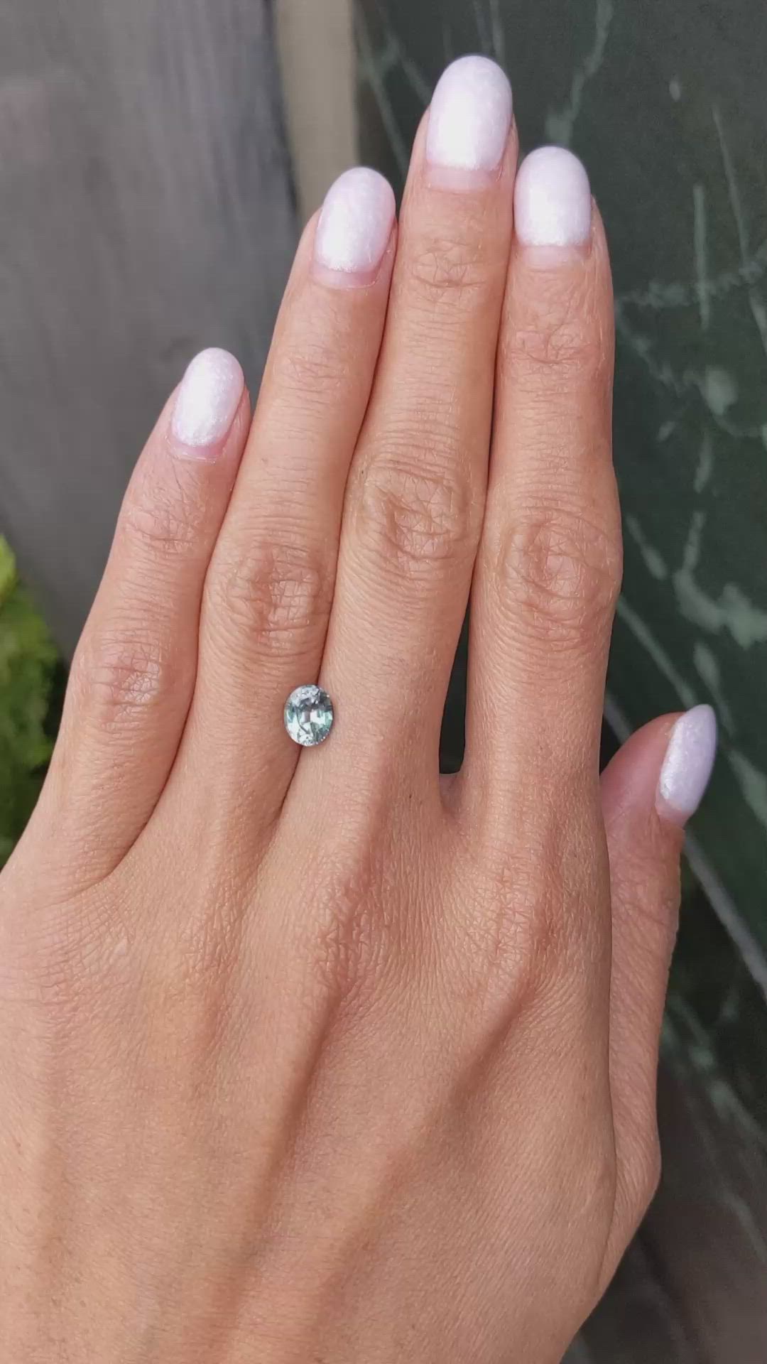 1.22 Ct. Bluish Green Sapphire from Montana Size Video