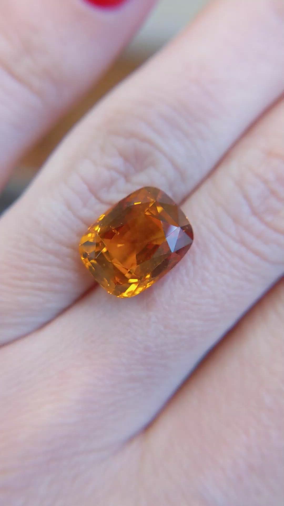 7.21 Ct. Orange Sapphire from Ceylon (Sri Lanka) Size Video