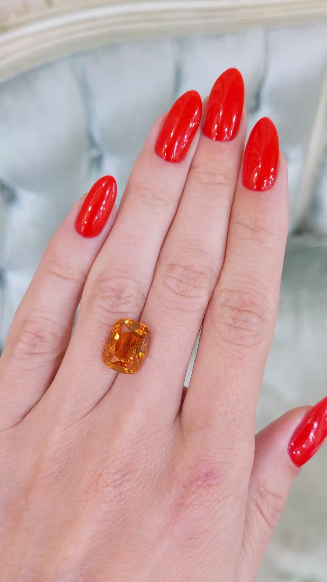 7.21 Ct. Orange Sapphire from Ceylon (Sri Lanka) Size Video