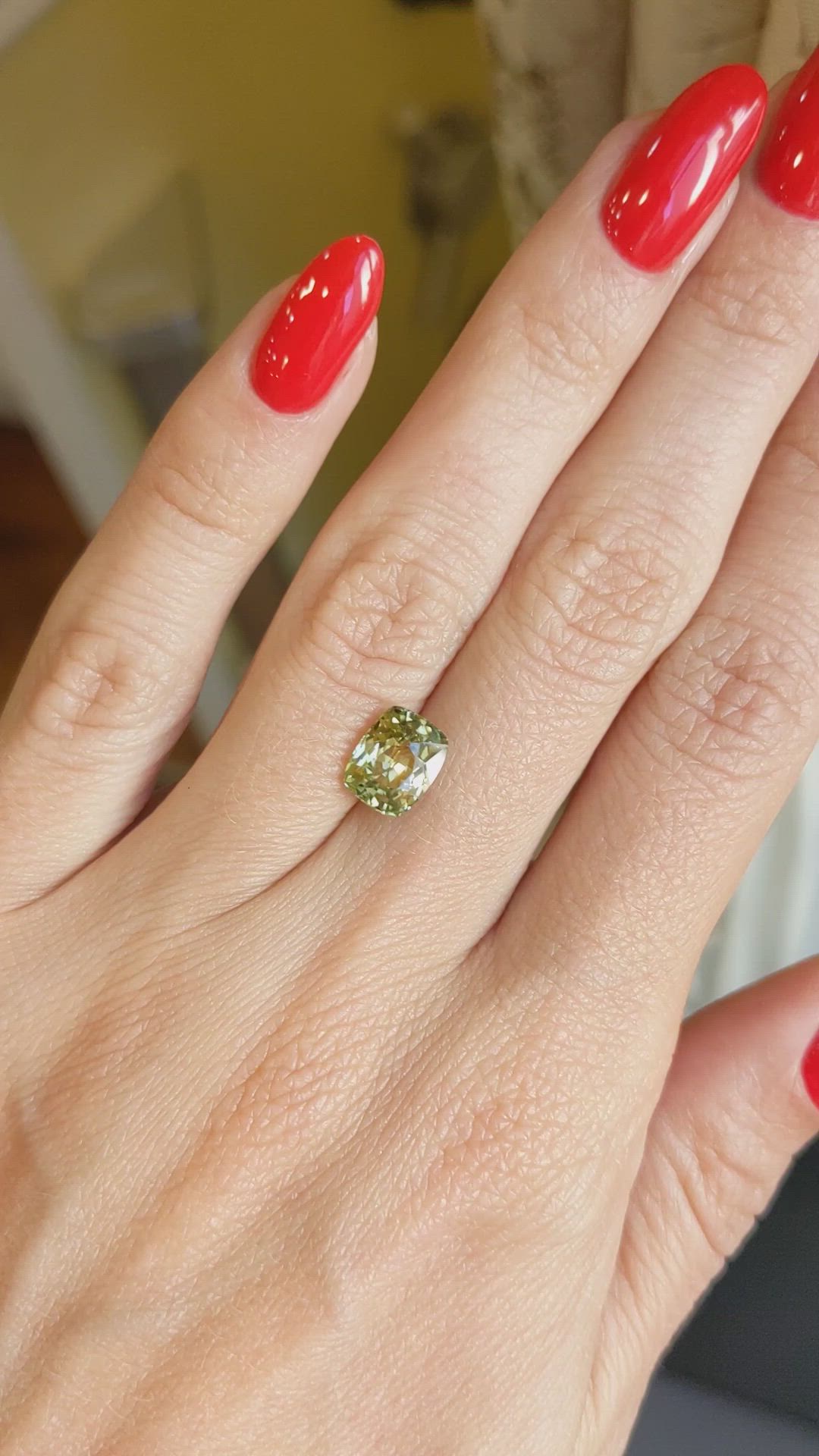 2.23 Ct. Yellowish Green Sapphire from Madagascar Size Video