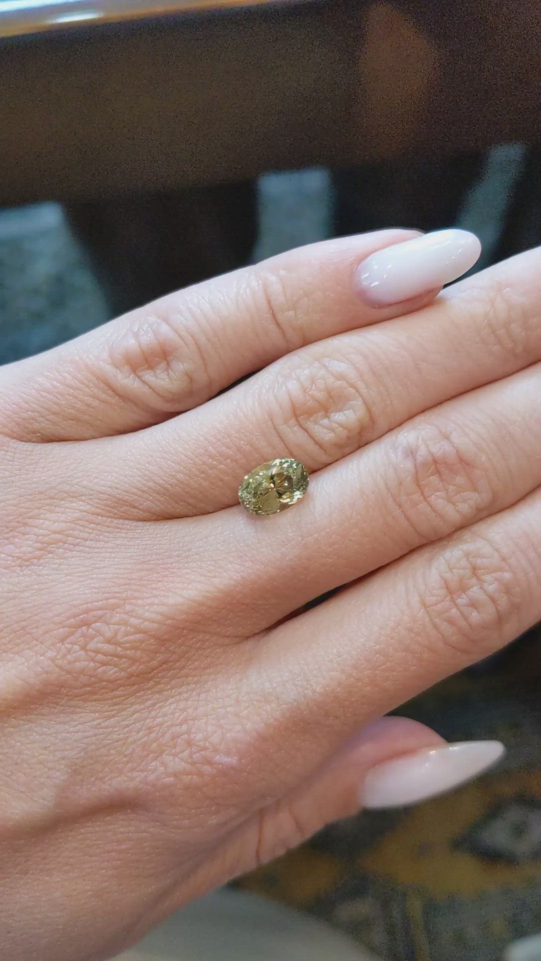 2.43 Ct. Yellowish Green Sapphire from Ceylon (Sri Lanka) Size Video