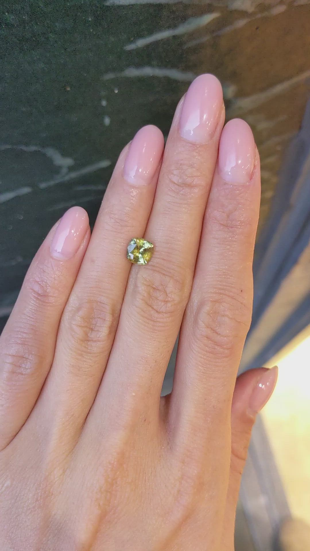 1.38 Ct. Yellowish Green Sapphire from Ceylon (Sri Lanka) Size Video